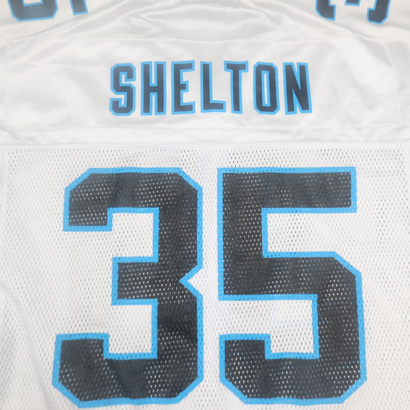 Carolina Panthers Jersey Medium White Shirt NFL Reebok Eric Shelton Mens 35 photo 12