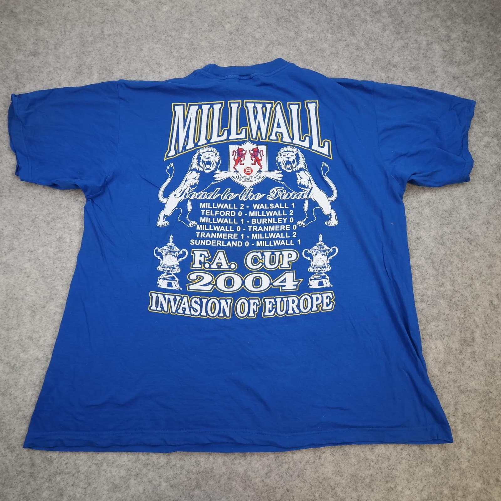 Vintage Millwall Shirt Mens 2XL Blue FA Cup 2004 Marching To Cardiff Football
