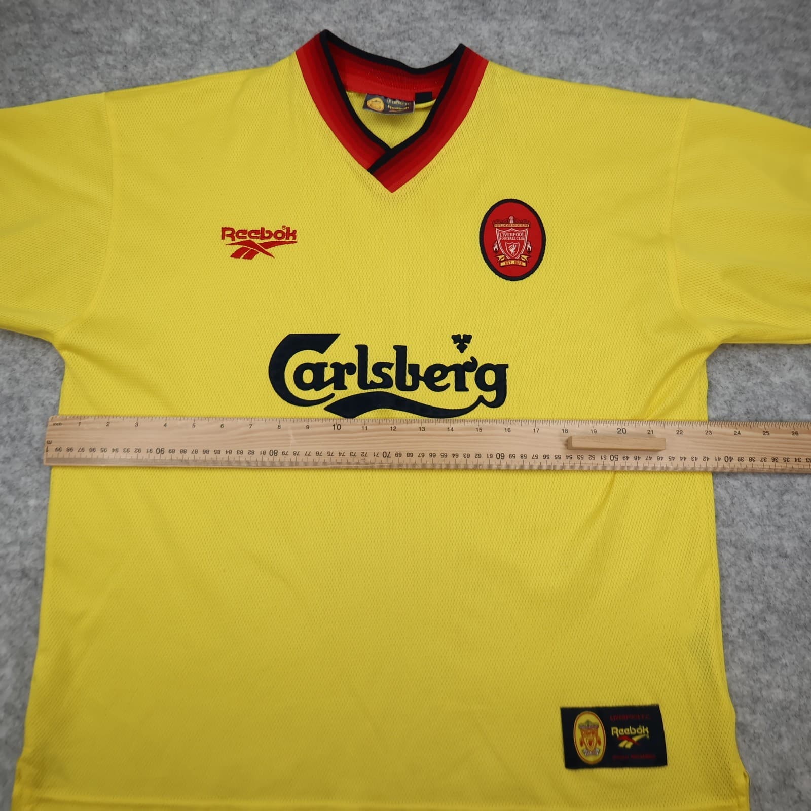 Vintage Liverpool Shirt Large Yellow Away Kit 1997 1999 Reebok Soccer Jersey photo 11