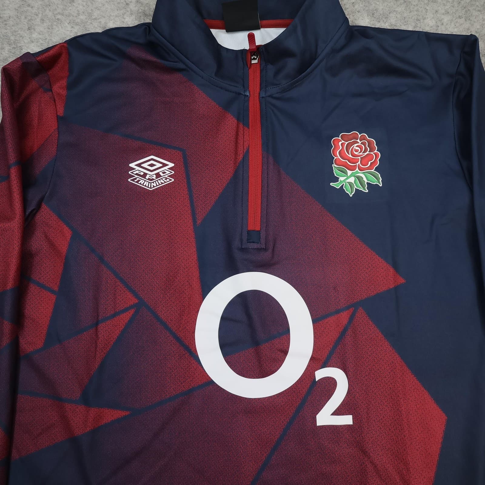England Rugby Training Shirt Mens 2XL Navy Red Umbro O2 Quarter Zip Top photo 3