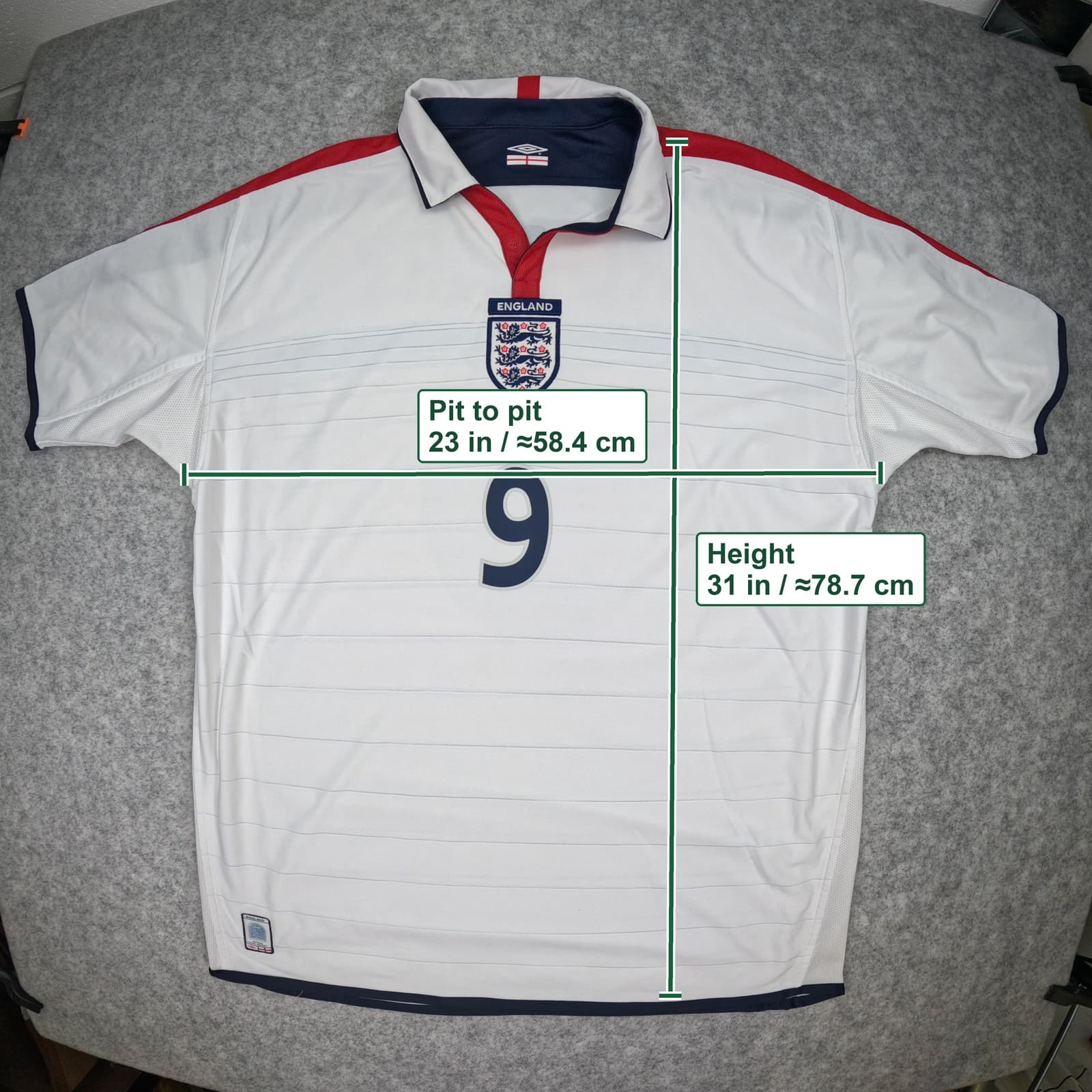 England Football Shirt XL White Home 2003 2005 Umbro ROONEY 9 Soccer Jersey photo 5