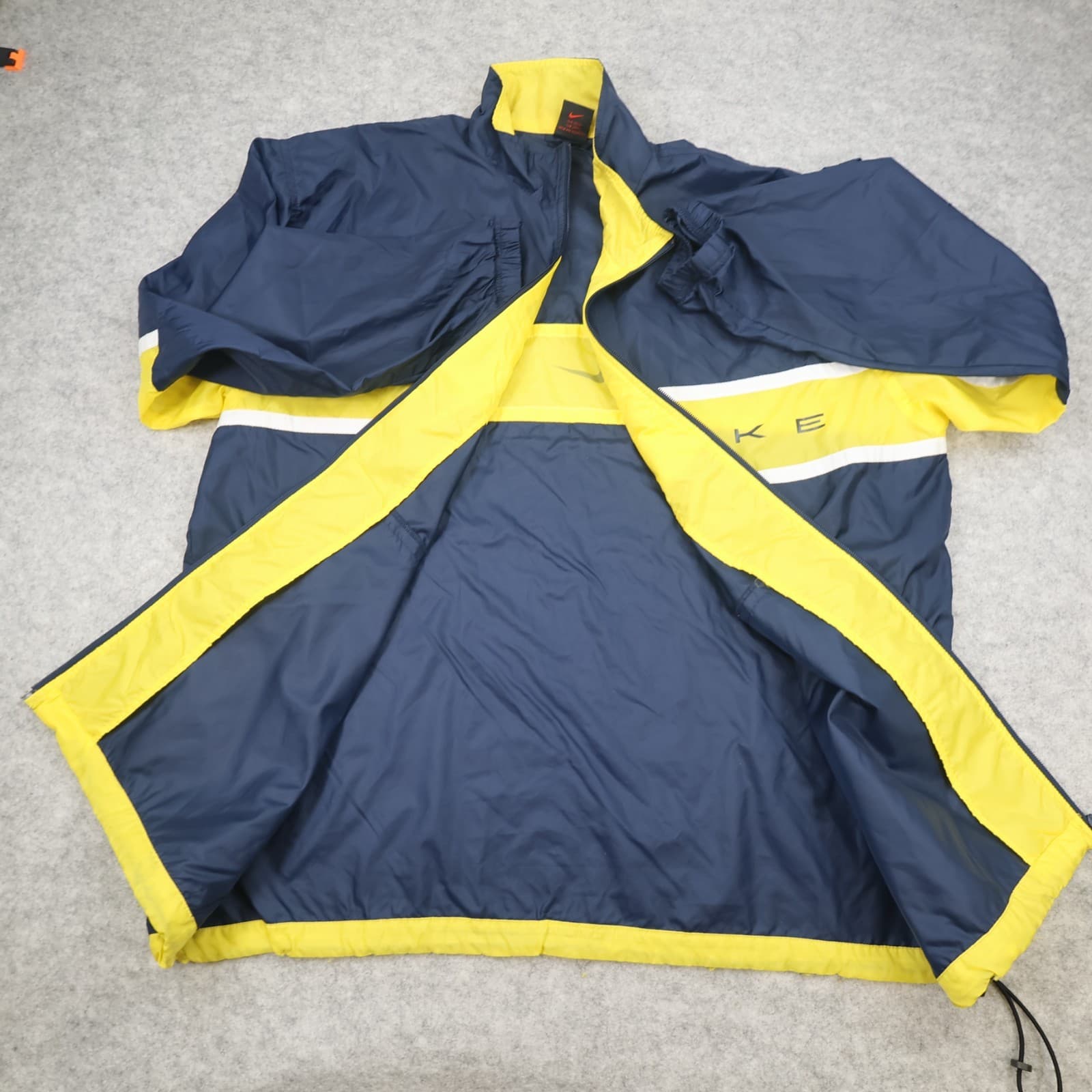 Vintage Nike Jacket Extra Large Navy Yellow Waterpoof Coat 90's Windbreaker photo 11