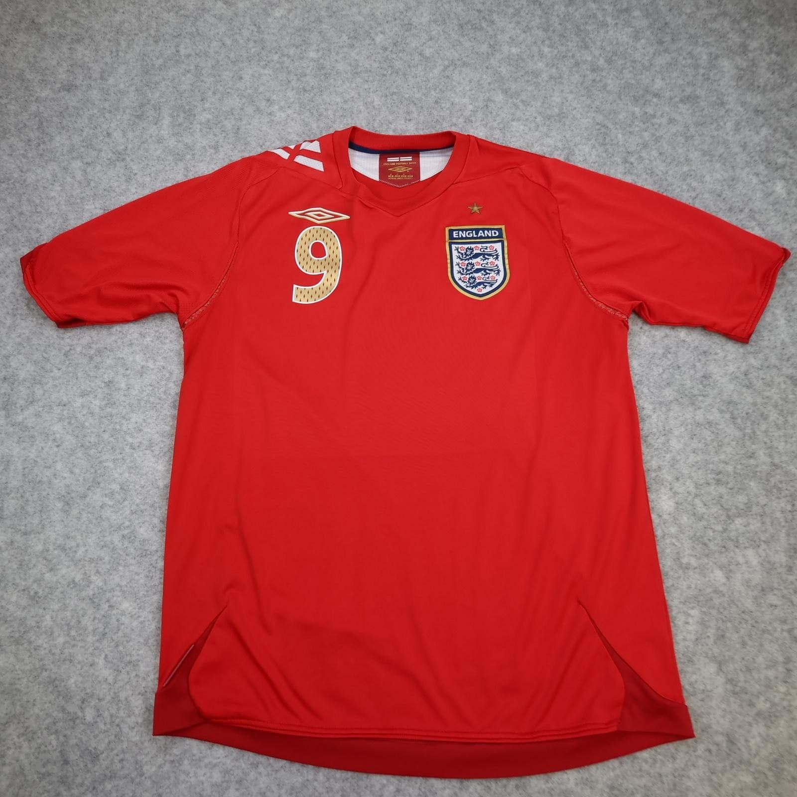 England Away Shirt Mens Medium Red 2006 2008 Football Umbro Rooney 9 Jersey photo 2