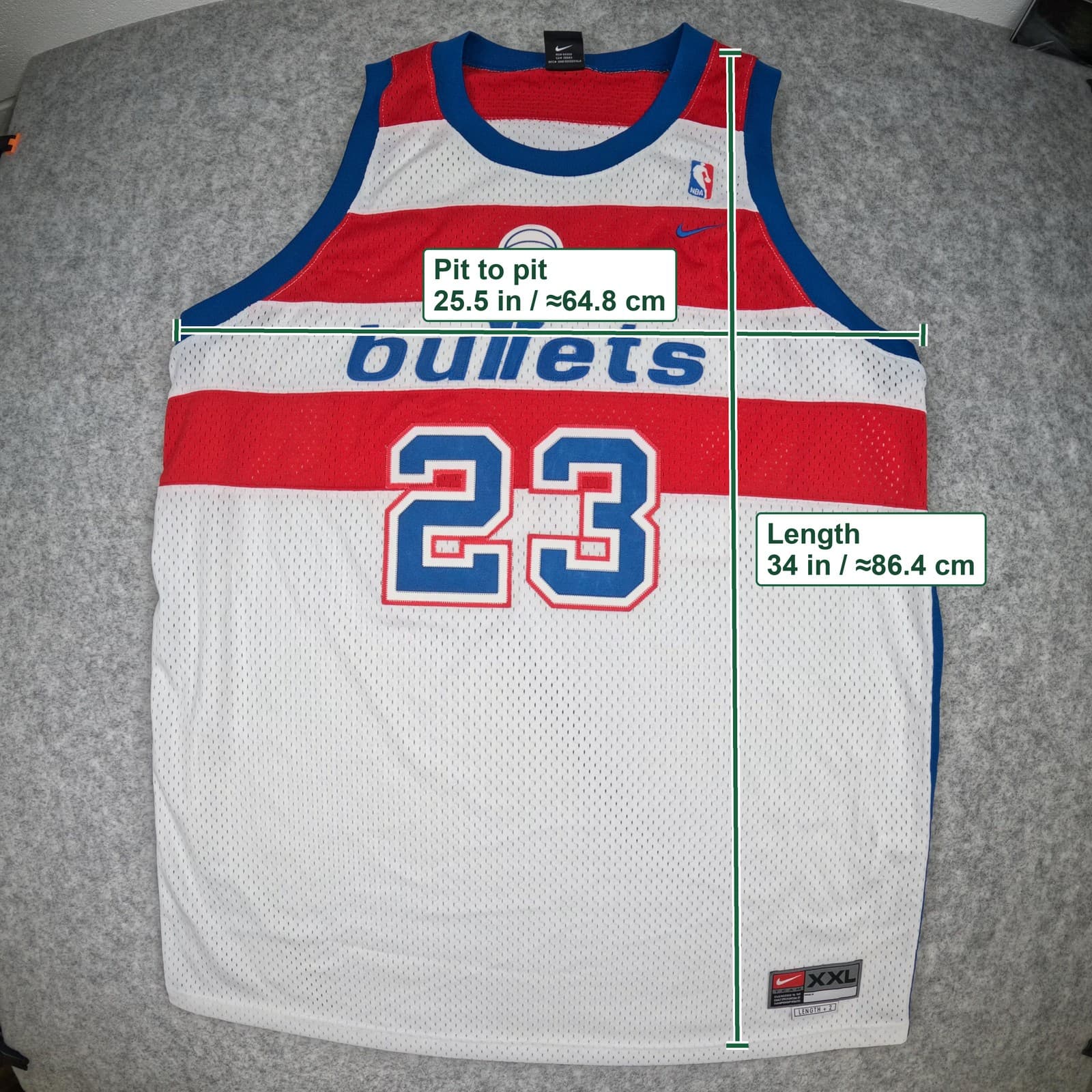 Vintage Washington Bullets Basketball Jersey 2XL White Nike Michael Jordan 23 photo 6