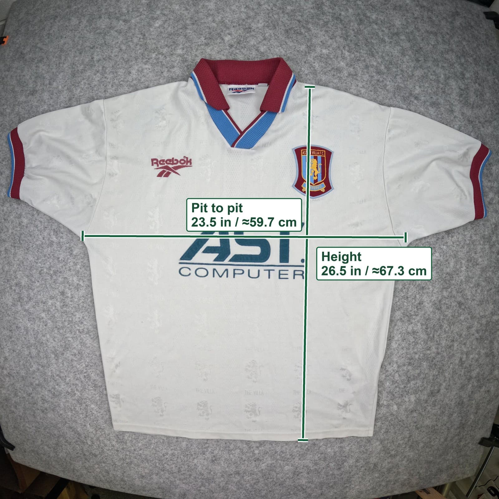 Aston Villa Football Shirt Extra Large White Away 1996 1998 Reebok Soccer Jersey photo 3