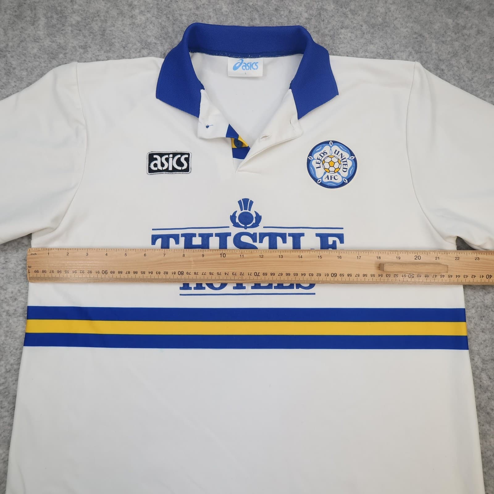Leeds United Shirt Mens Large Home Asics Thistle Hotels Soccer Jersey 1993 1995 photo 8