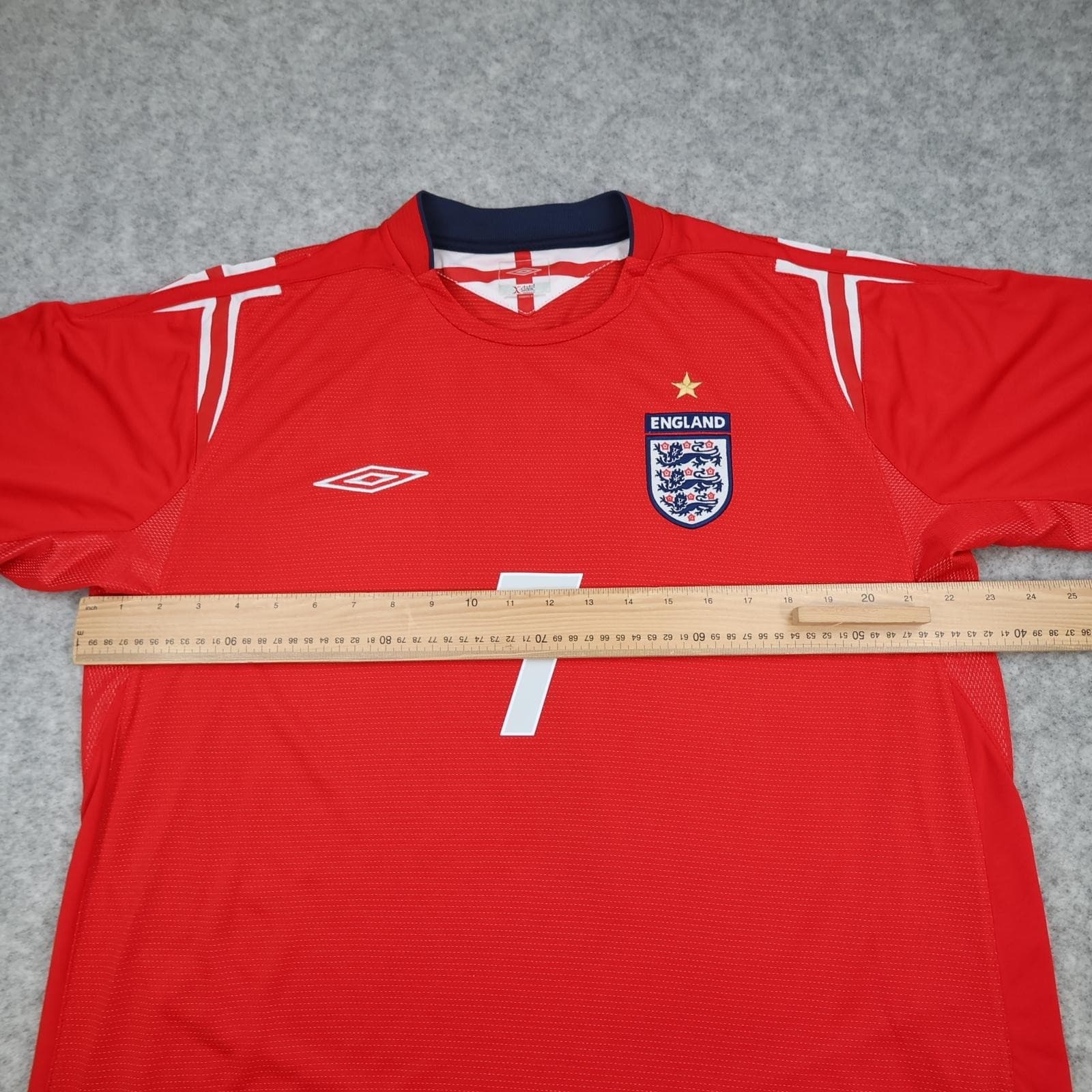 Vintage England Away Shirt Mens XL Red 2004 2006 Football Umbro Beckham 7 Jersey photo 14