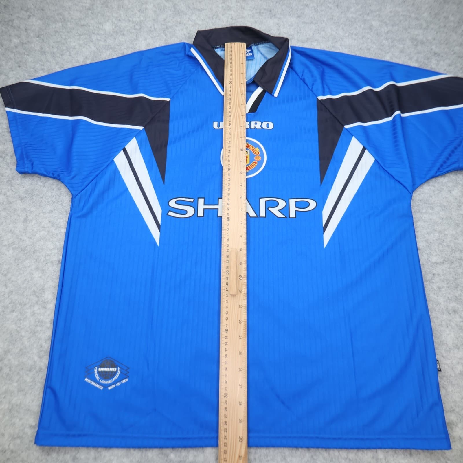 Vintage Manchester United Shirt 2XL Blue Third Kit 1996 1998 Umbro Soccer Jersey photo 11