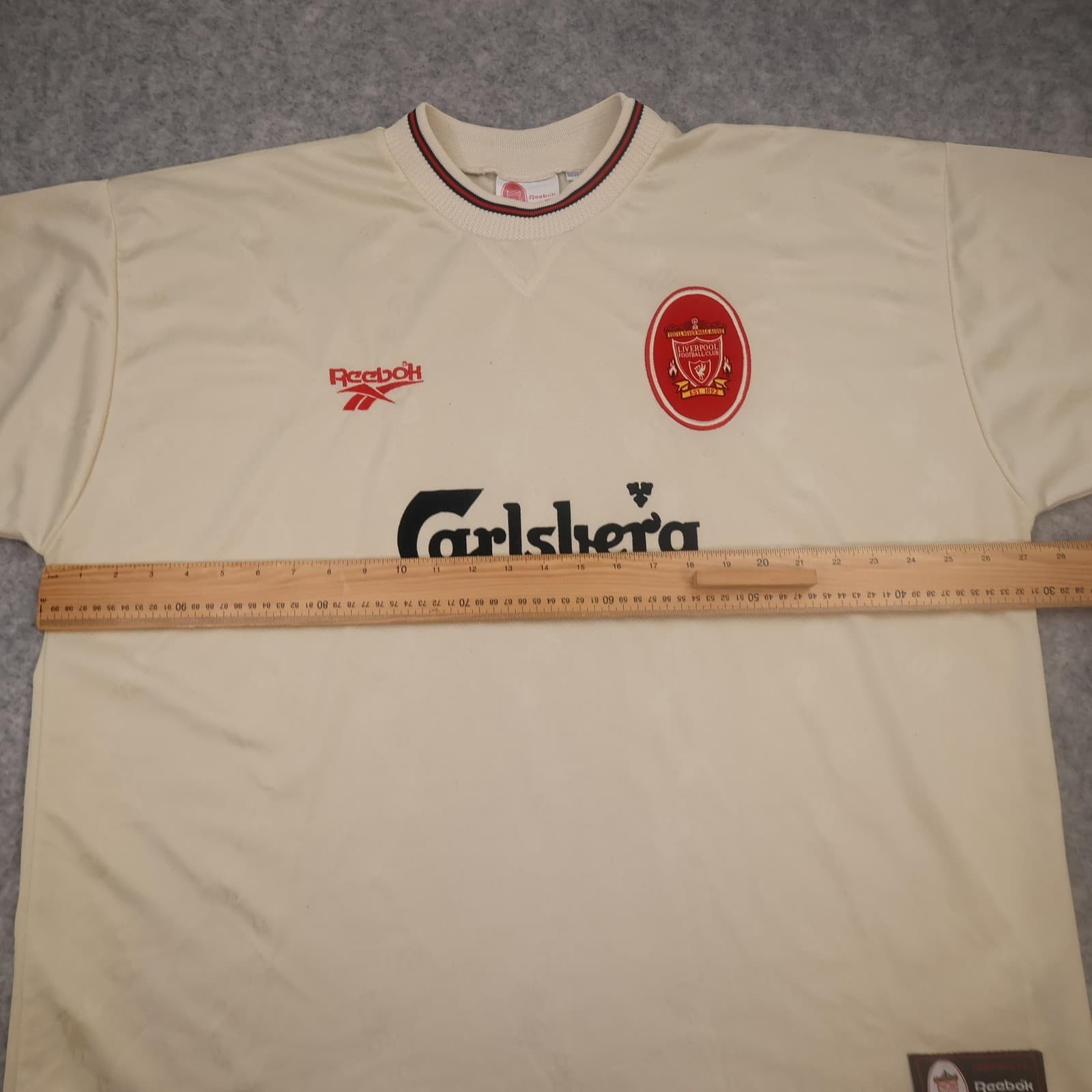 Vintage Liverpool Away Shirt Mens 2XL Beige 1996 1997 Reebok Carlsberg Jersey photo 14