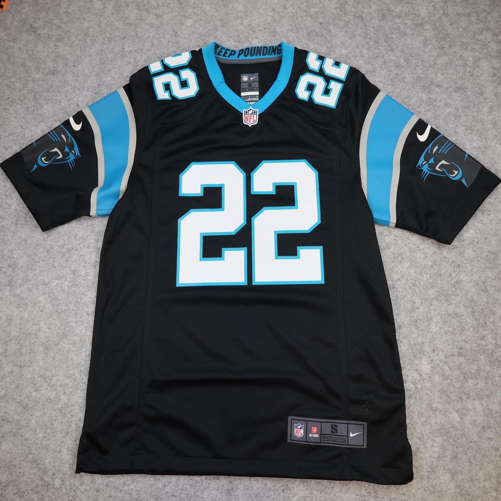 Carolina Panthers Shirt Mens Small Black NFL 2017 2018 Nike McCaffrey 22 Jersey photo 2