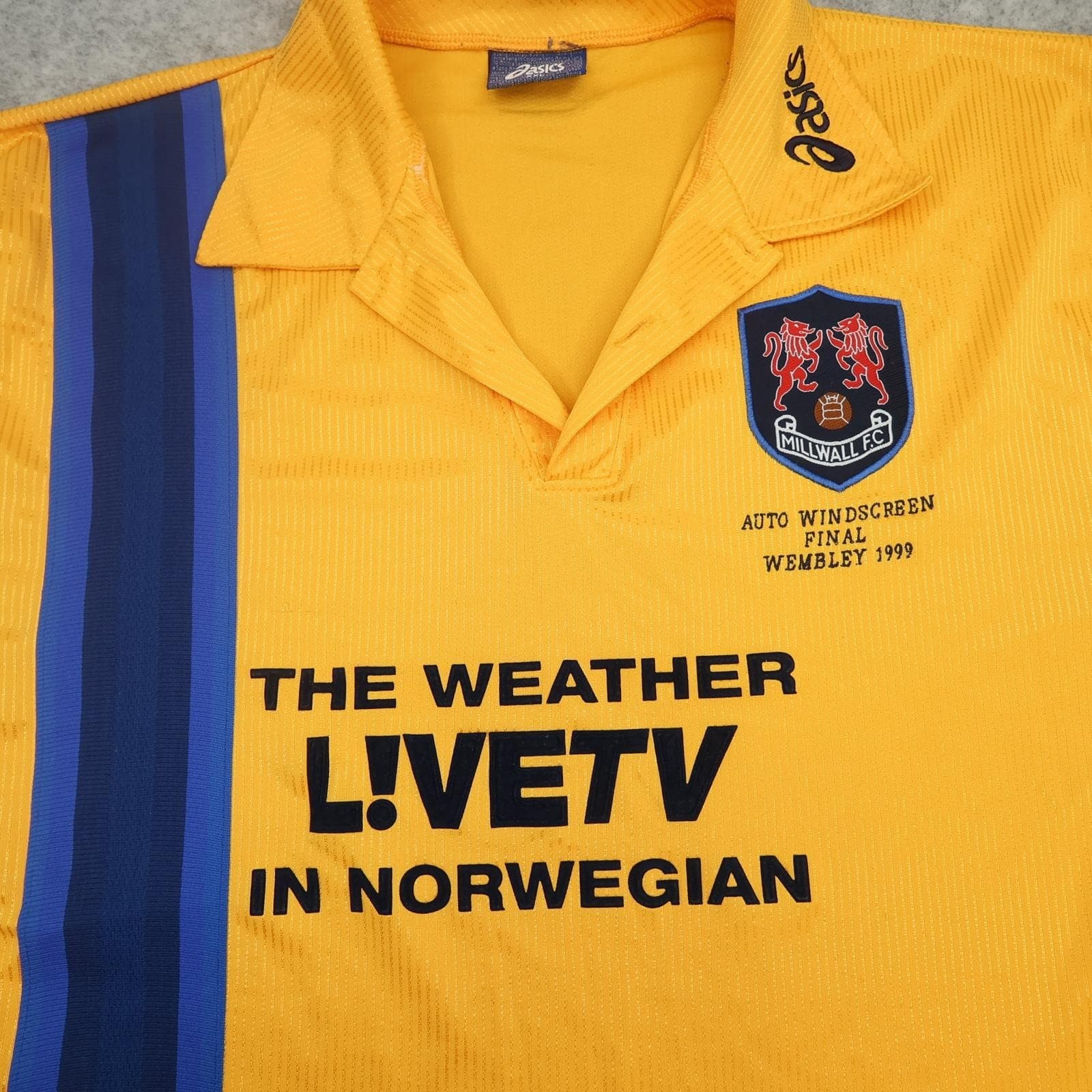 Vintage Millwall Away Shirt Mens 2XL Yellow Asics LIVETV Wembley 1998 1999 photo 3