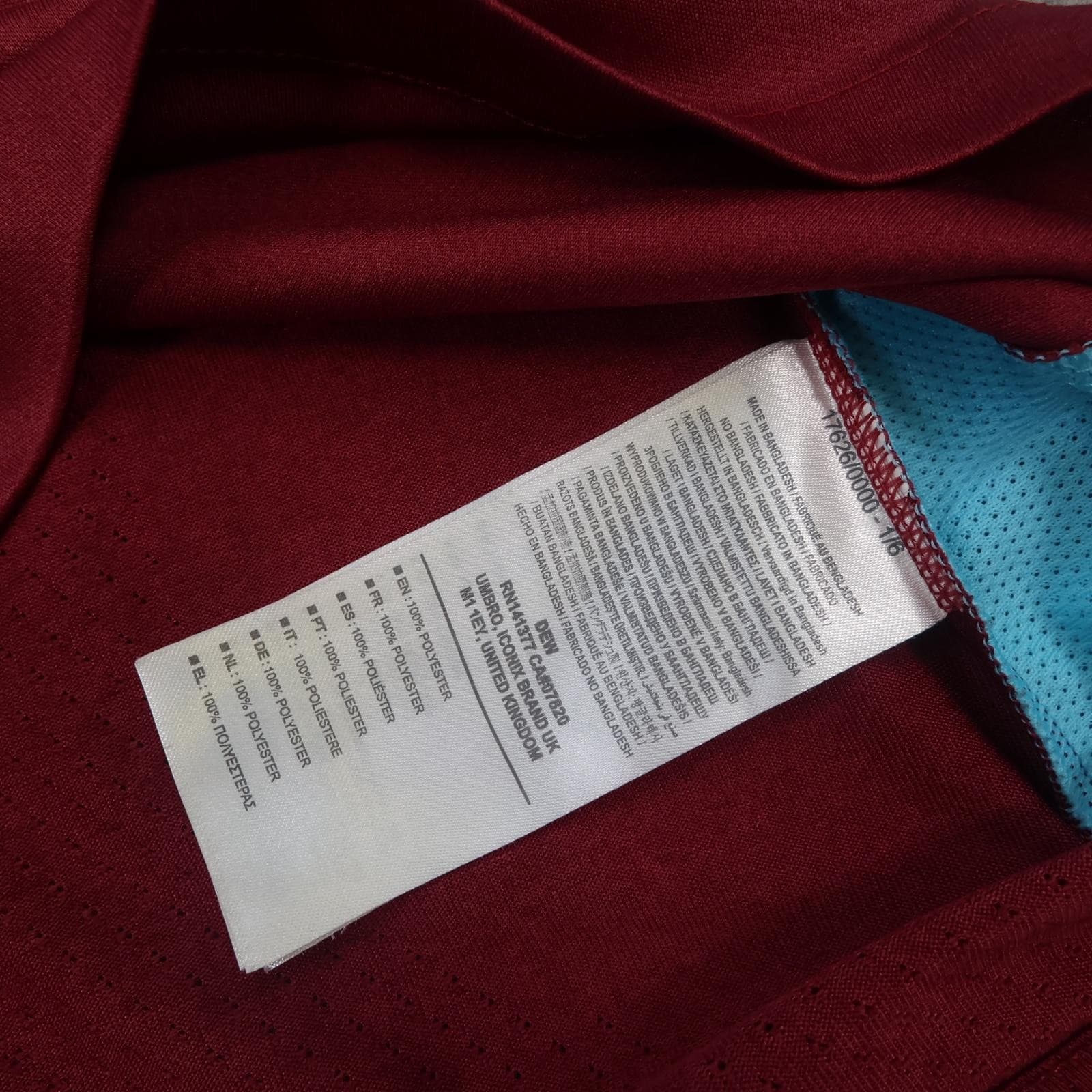 West Ham United Shirt Mens Large Red Home 2016 2017 EPL Football Umbro Jersey photo 8