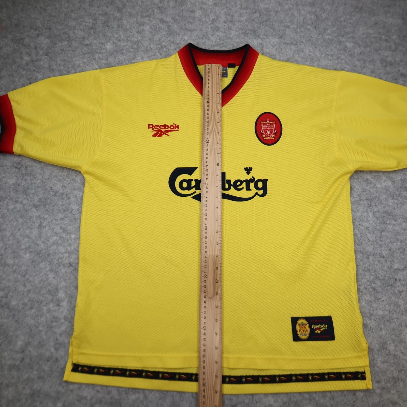 Vintage Liverpool Shirt Large Yellow Away Kit 1997 1999 Reebok Soccer Jersey photo 13