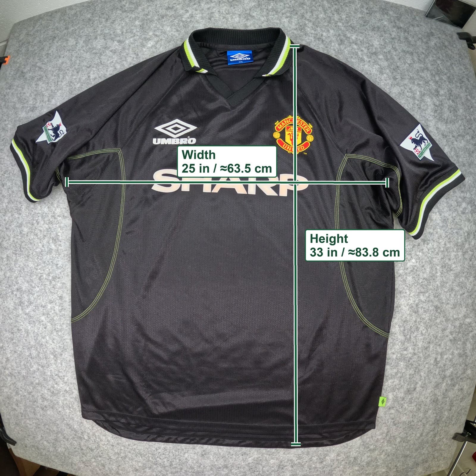 Manchester United Football Shirt 2XL 1998 1999 Black Umbro Irwin 3 Soccer Jersey photo 3