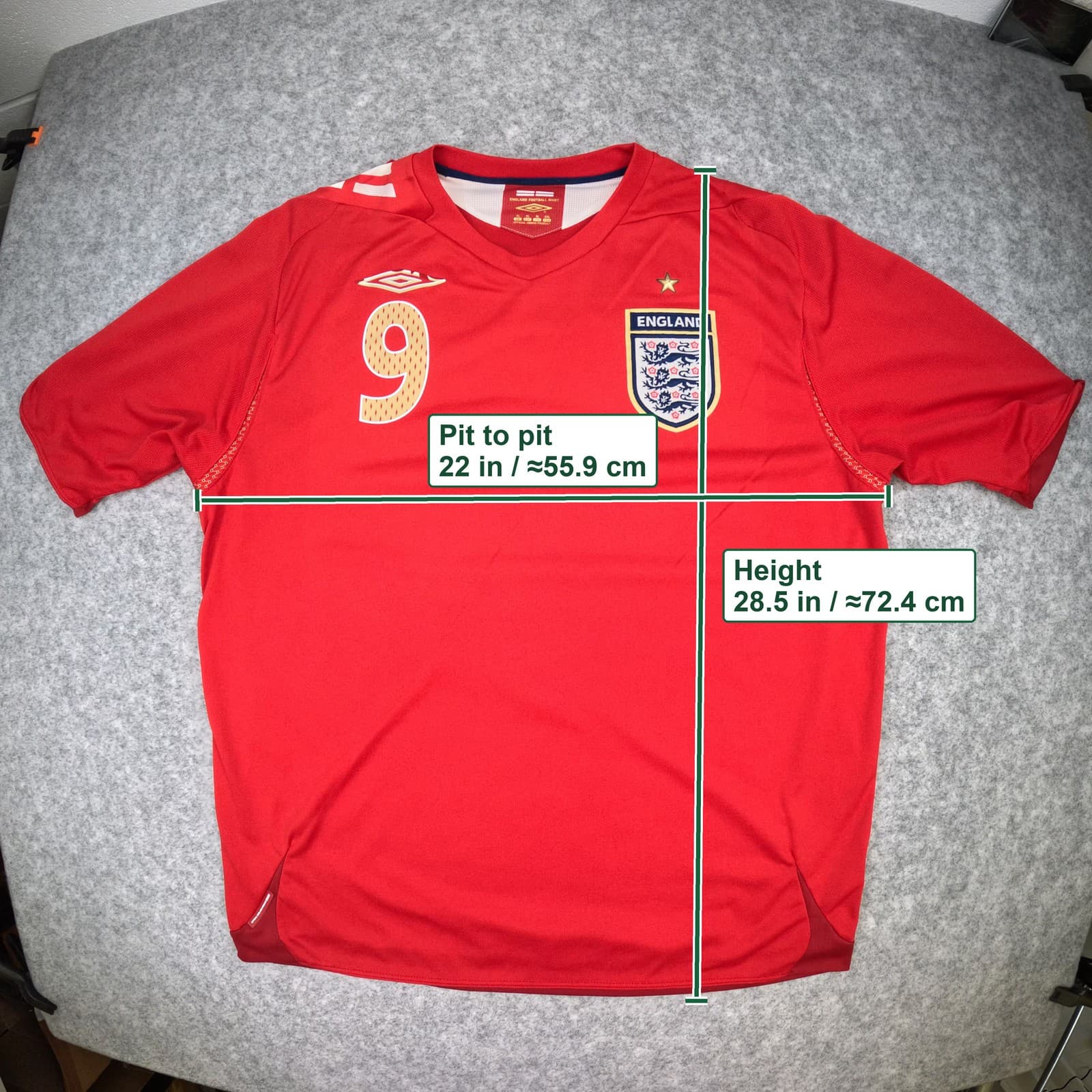 England Football Shirt XL Red Away 2006 2008 Umbro Rooney 9 Soccer Jersey photo 3