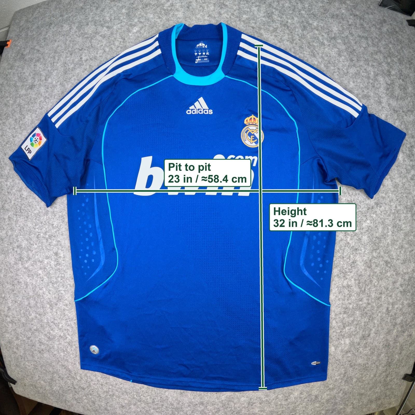 Real Madrid Football Shirt Extra Large Blue Away 2008 2009 adidas Soccer Jersey photo 2