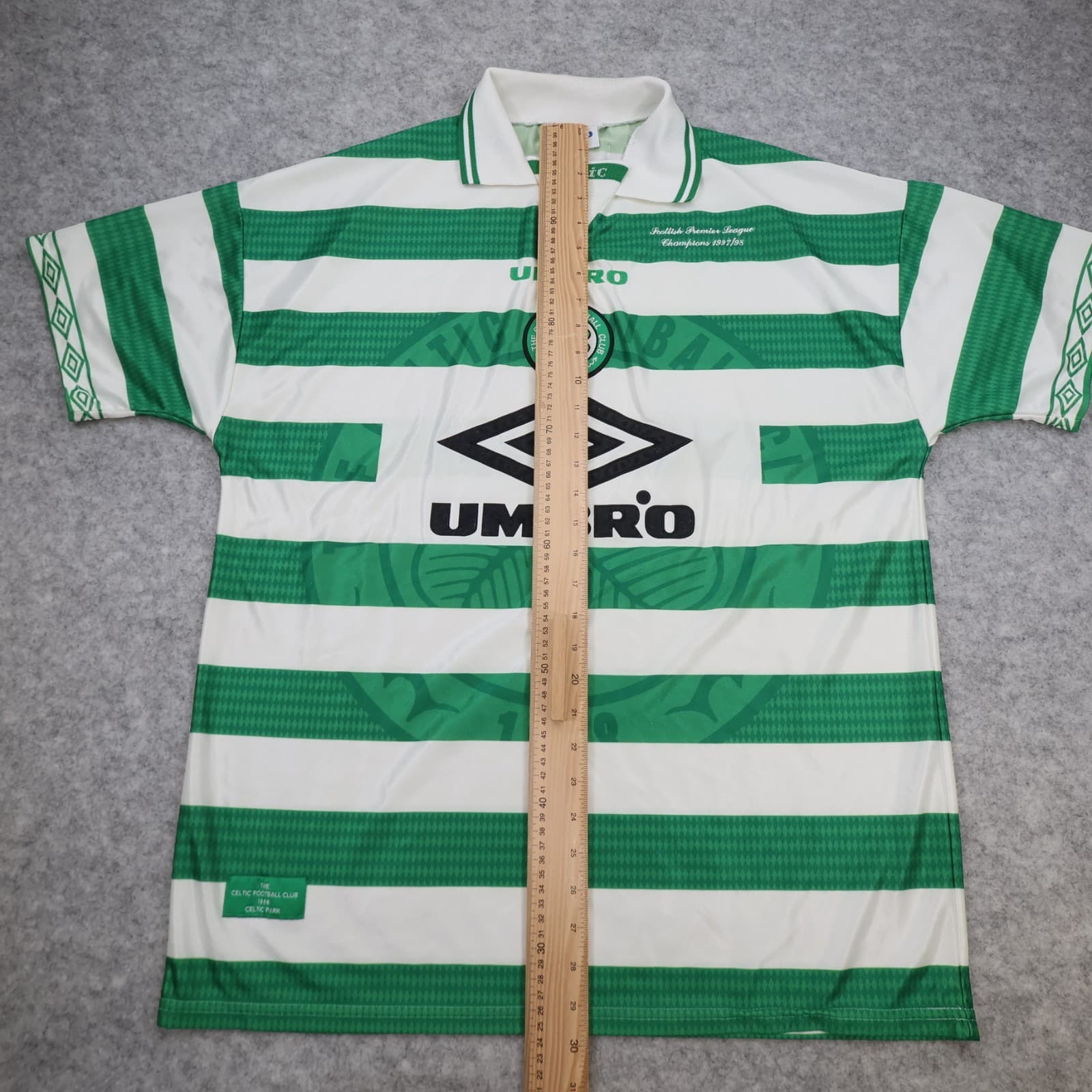 Celtic Football Shirt Extra Large Green Striped Home Kit 1997 1998 Umbro Jersey photo 14