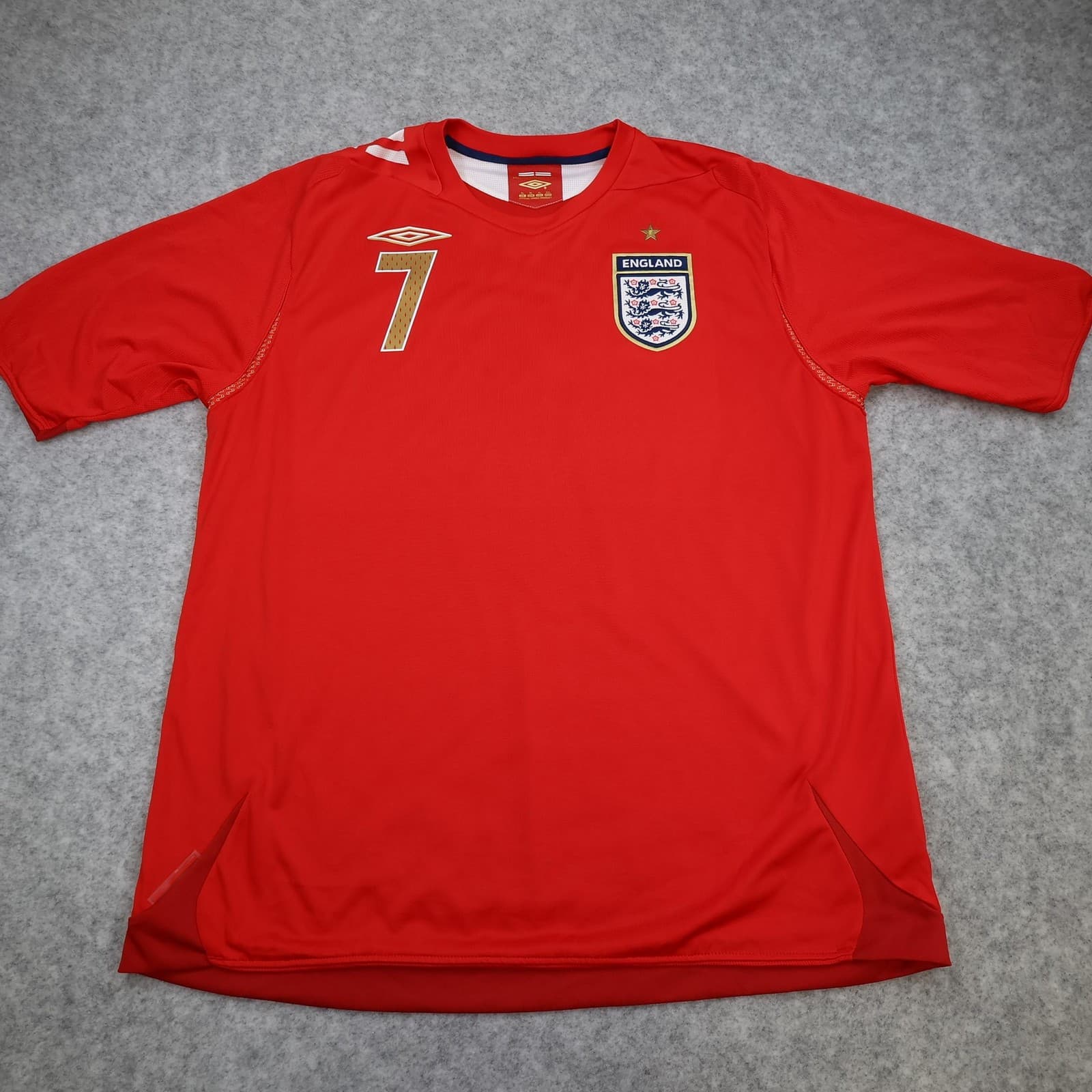England Away Shirt Mens XL Red 2006 2008 Football Umbro Beckham 7 Jersey Top photo 2