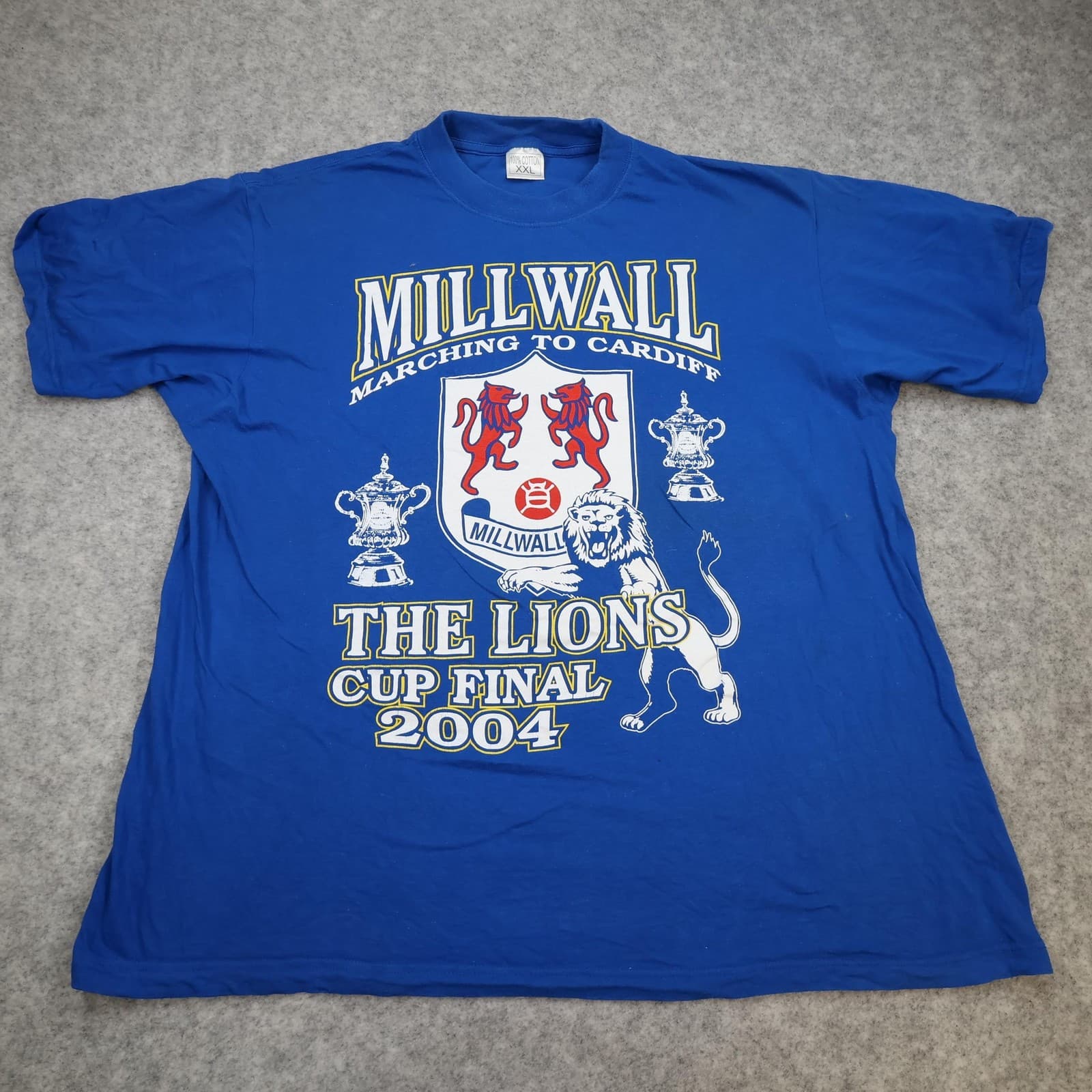 Vintage Millwall Shirt Mens 2XL Blue FA Cup 2004 Marching To Cardiff Football photo 2