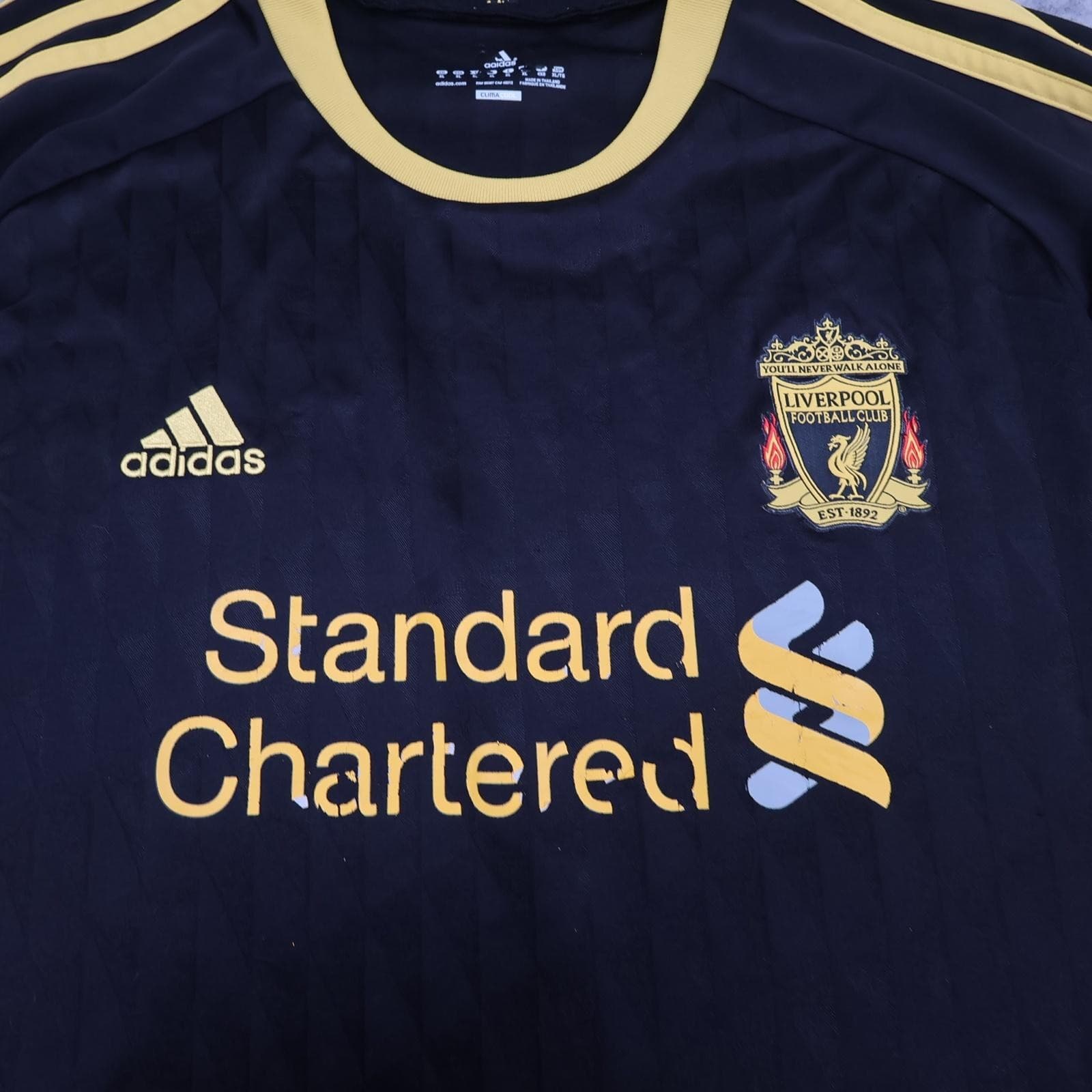 Liverpool Shirt Mens XL Black Away 2010 2011 Football Adidas Standard Chartered photo 3