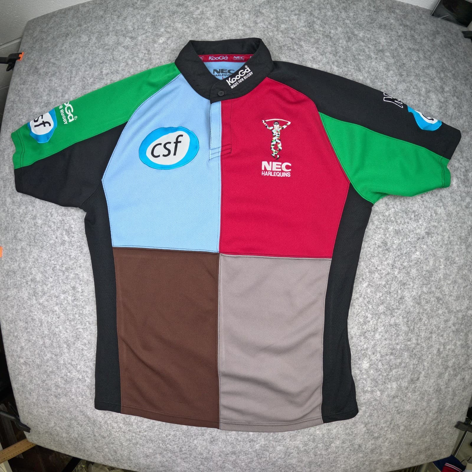 Harlequins Rugby Shirt Large 2003 2004 Multicoloured KooGa Short Sleeve Button