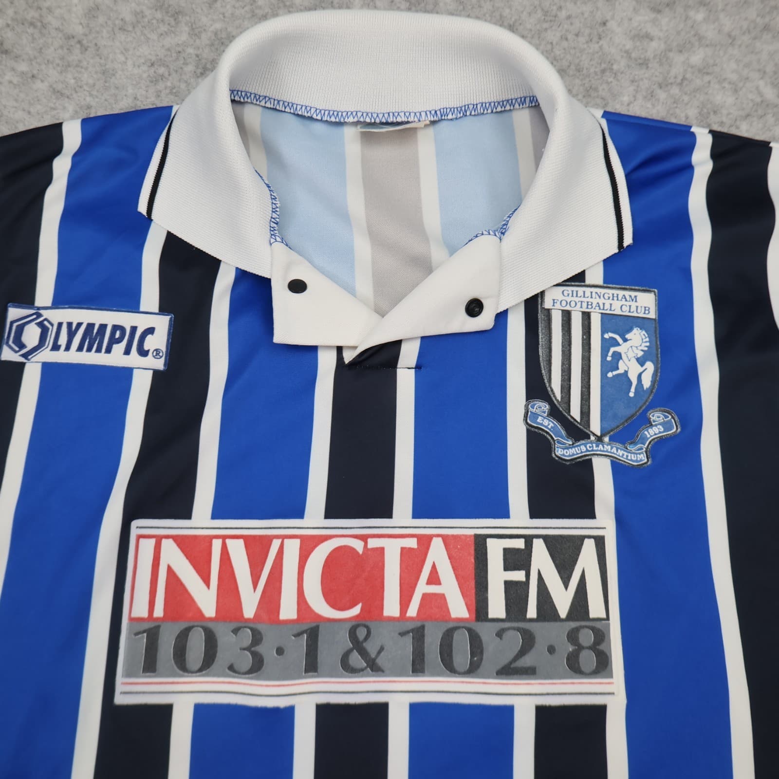 Vintage Gillingham FC Shirt Extra Large Blue Black Home Kit 1995 1996 Olympic photo 3