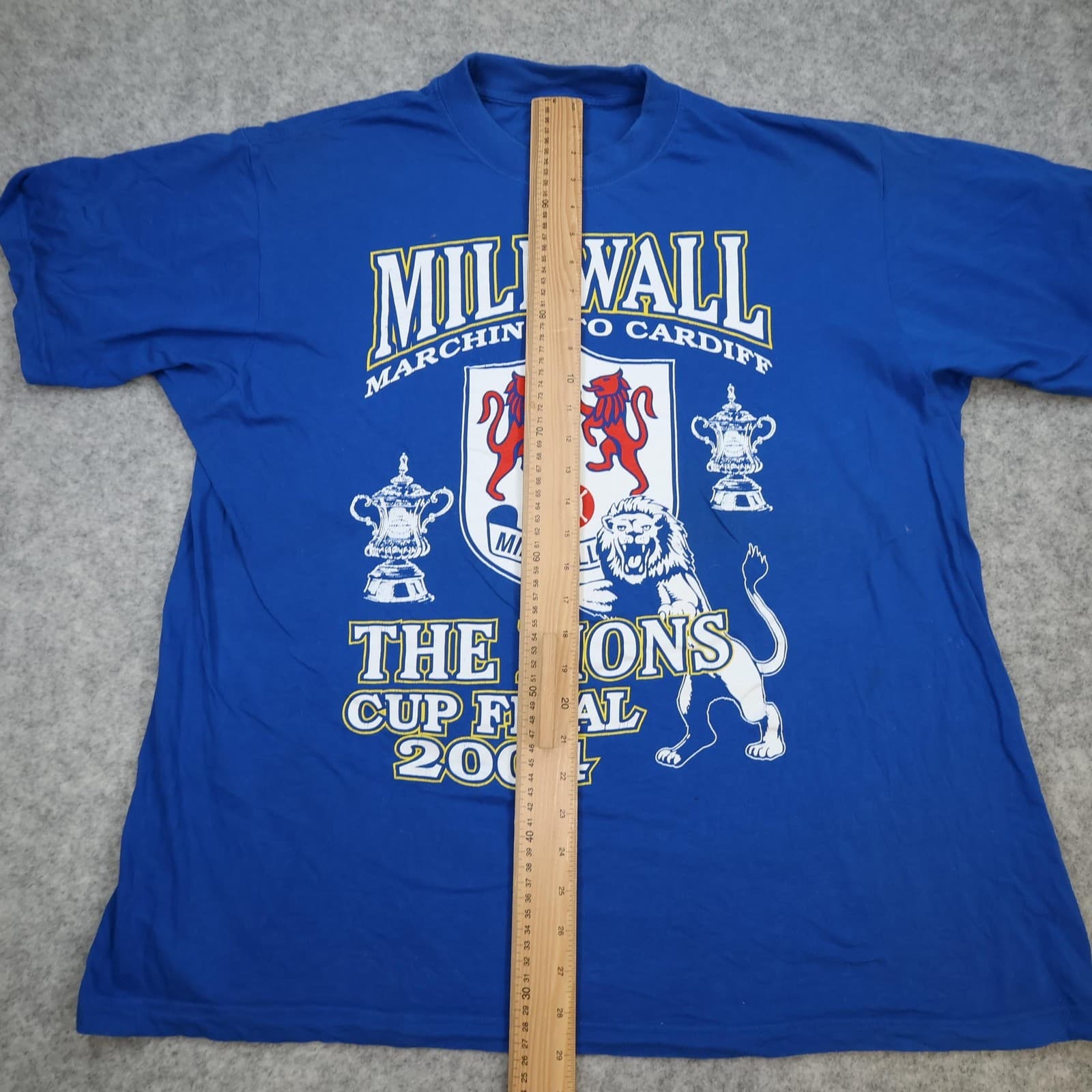Vintage Millwall Shirt Mens 2XL Blue FA Cup 2004 Marching To Cardiff Football photo 7