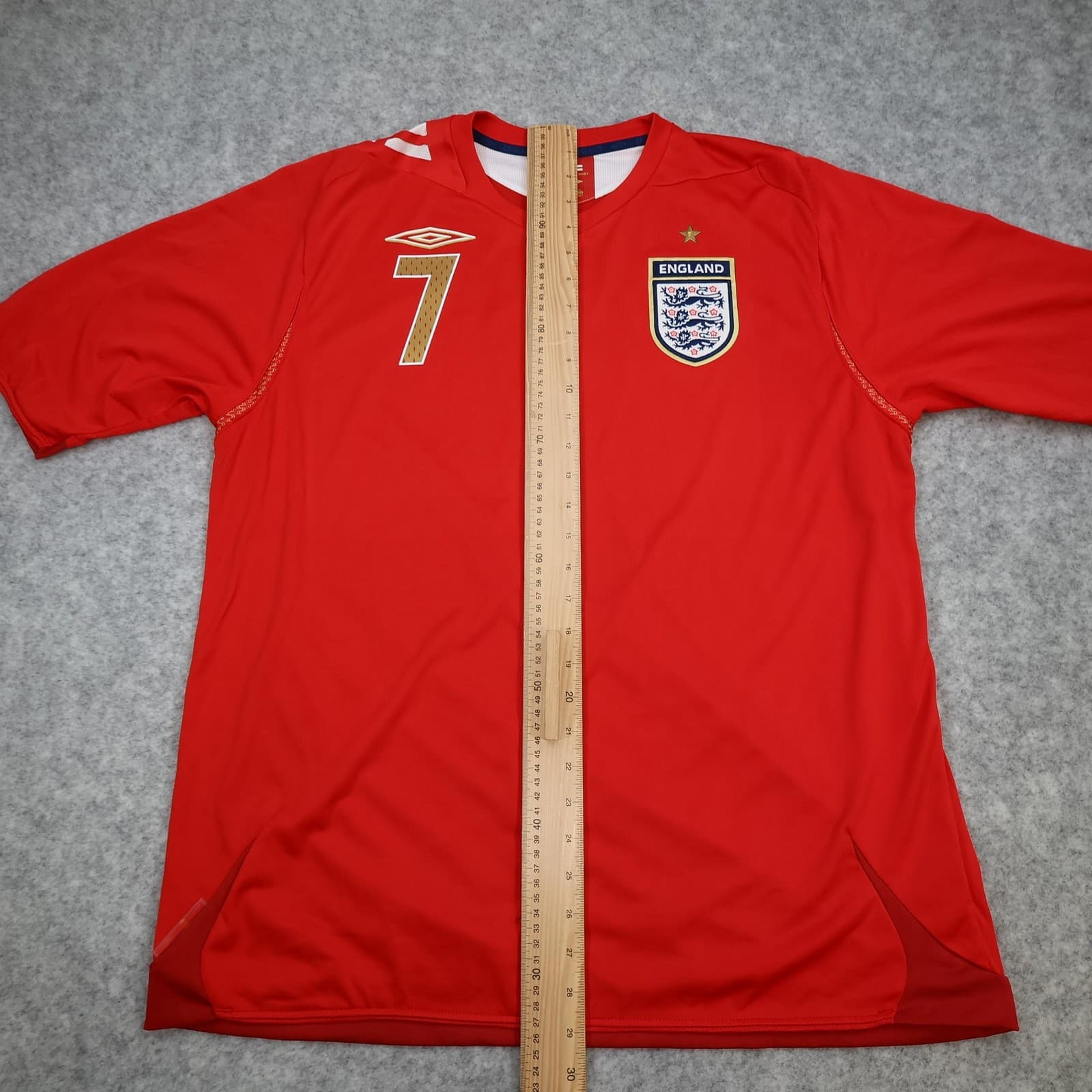 England Away Shirt Mens XL Red 2006 2008 Football Umbro Beckham 7 Jersey Top photo 9
