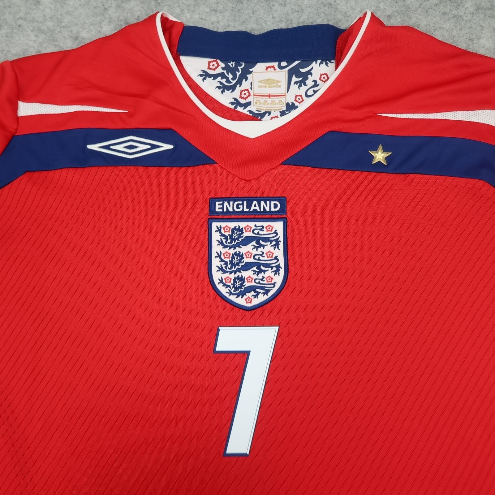 England Away Shirt Mens 2XL Red 2006 2008 Football Umbro Beckham 7 Jersey photo 4