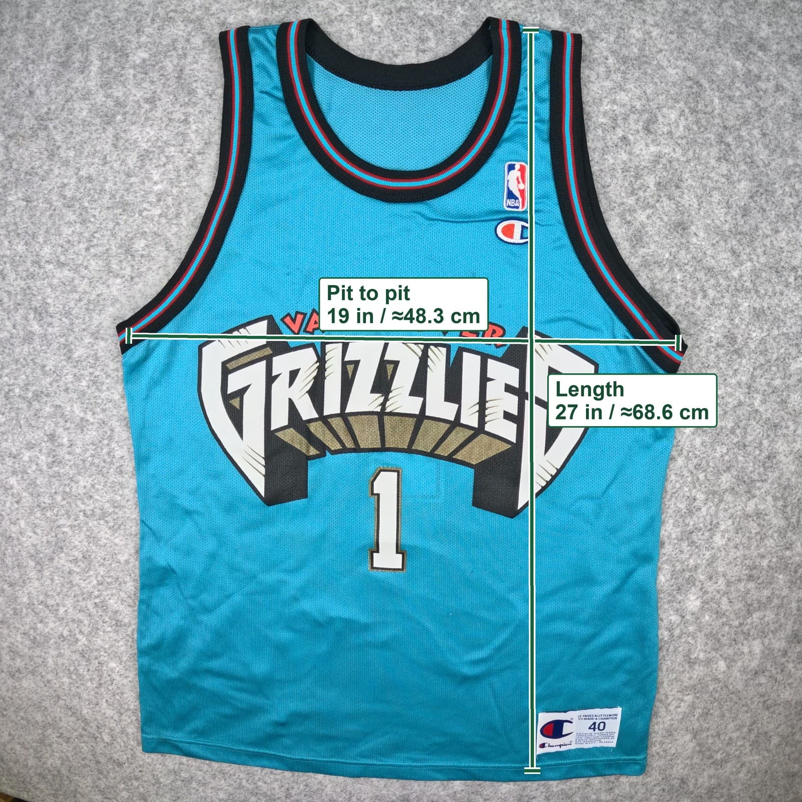 Vancouver Grizzlies Basketball Jersey 40 Turquoise Champion 1 Sleeveless photo 5