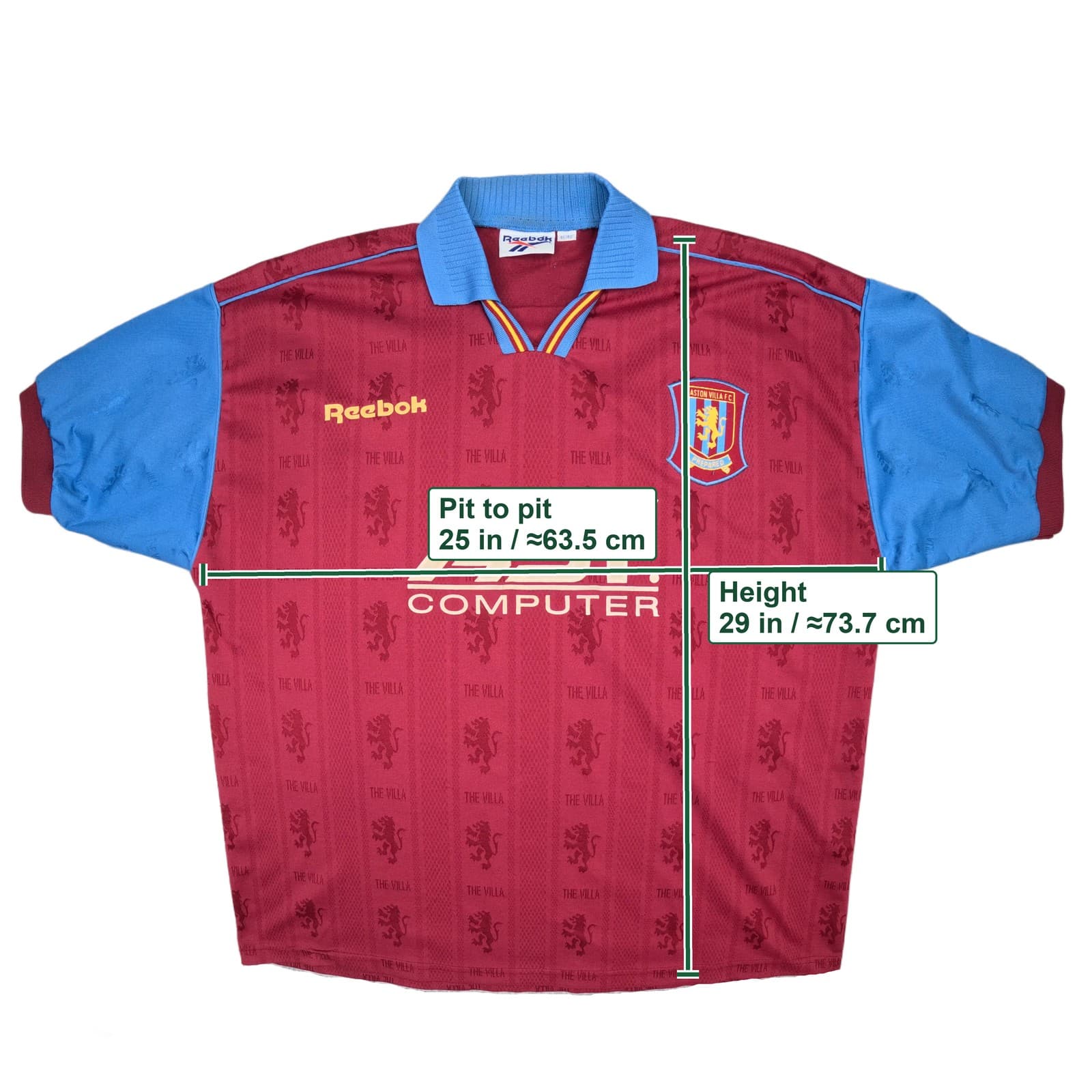 Vintage Aston Villa Football Shirt 2XL Claret Home 1995 1997 Reebok 46/48 Jersey photo 6
