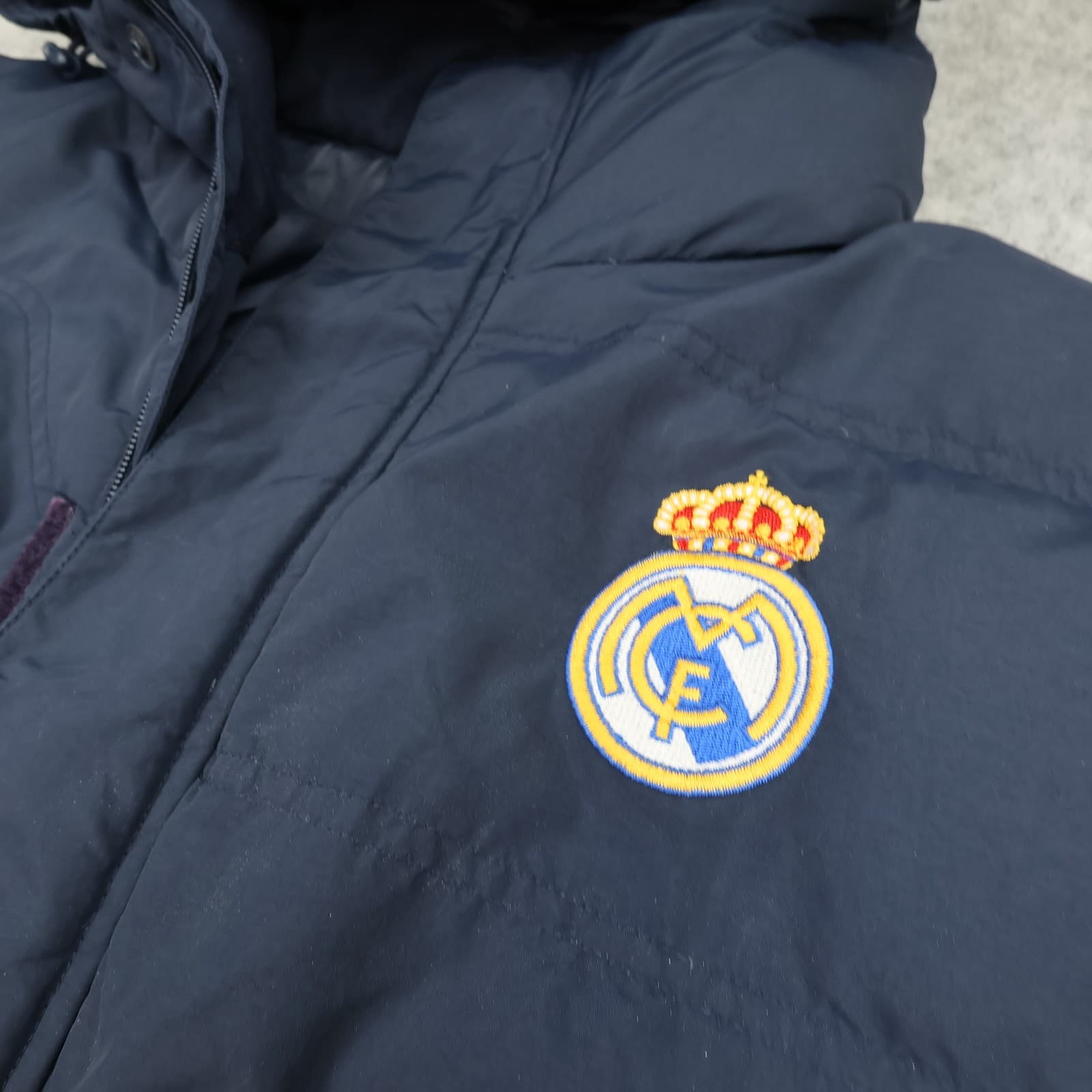 Vintage Real Madrid Jacket Mens Medium Navy Football Hooded Padded Winter Coat photo 3