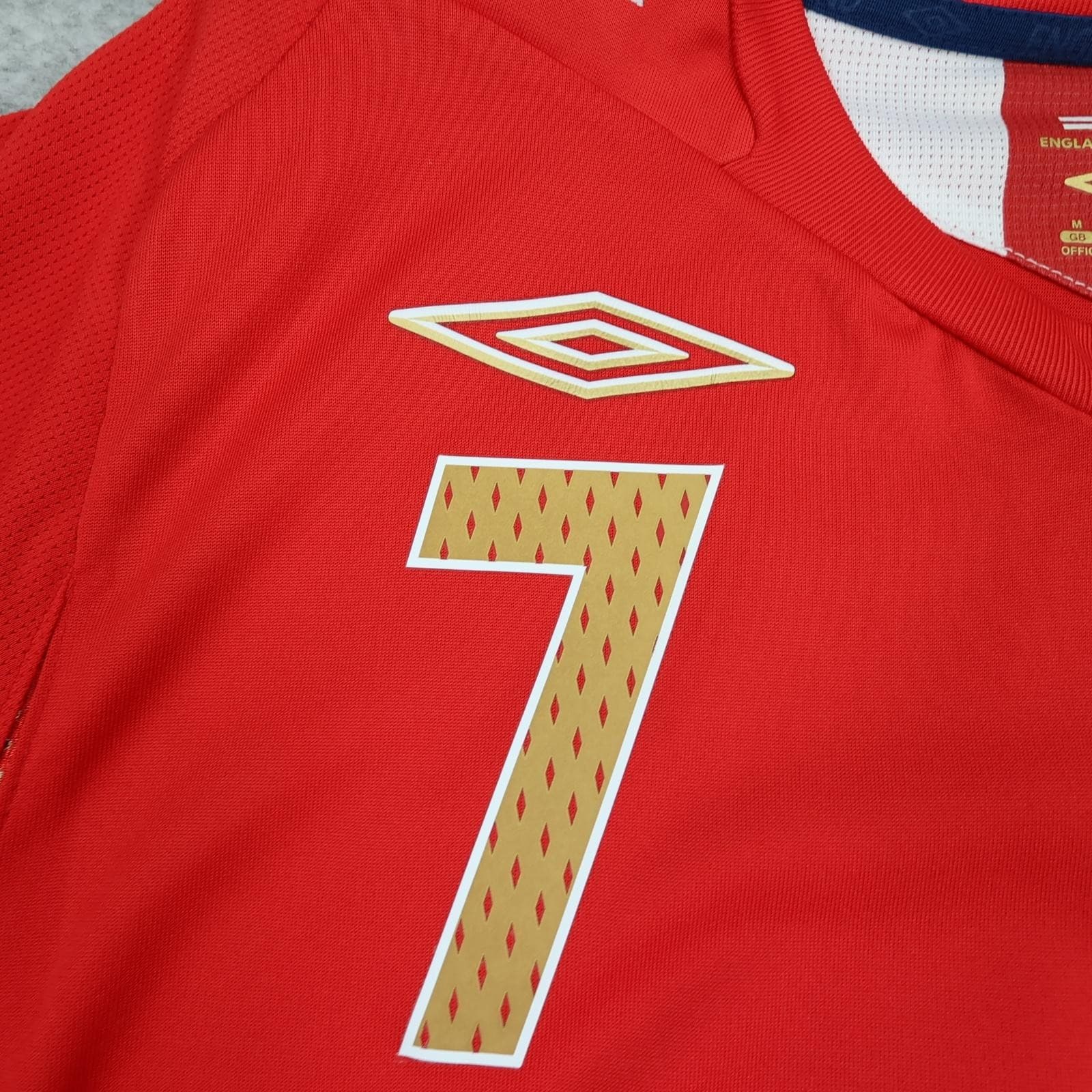 England Away Shirt Mens Medium Red 2006 2008 Football Umbro Beckham 7 Jersey photo 6