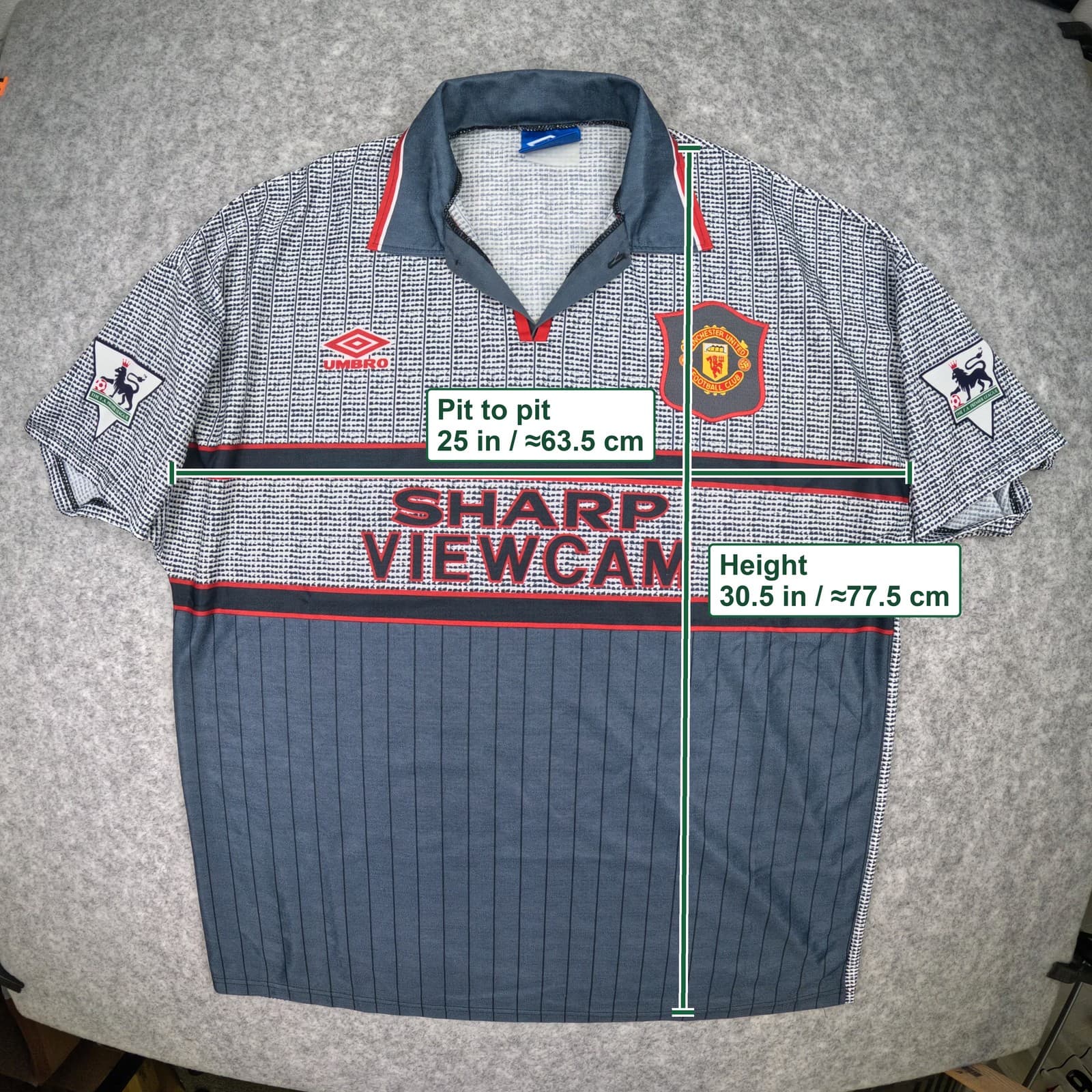 Manchester United Football Shirt Extra Large 1995 1996 Grey Away Umbro Cantona photo 3