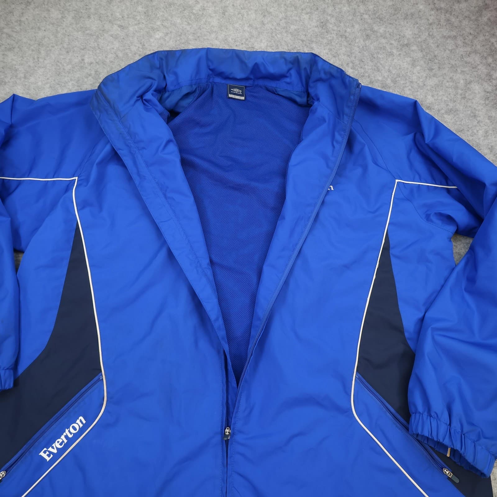 Everton Jacket Mens XXL Blue Navy Football Umbro Hooded Rain Training Coat photo 3