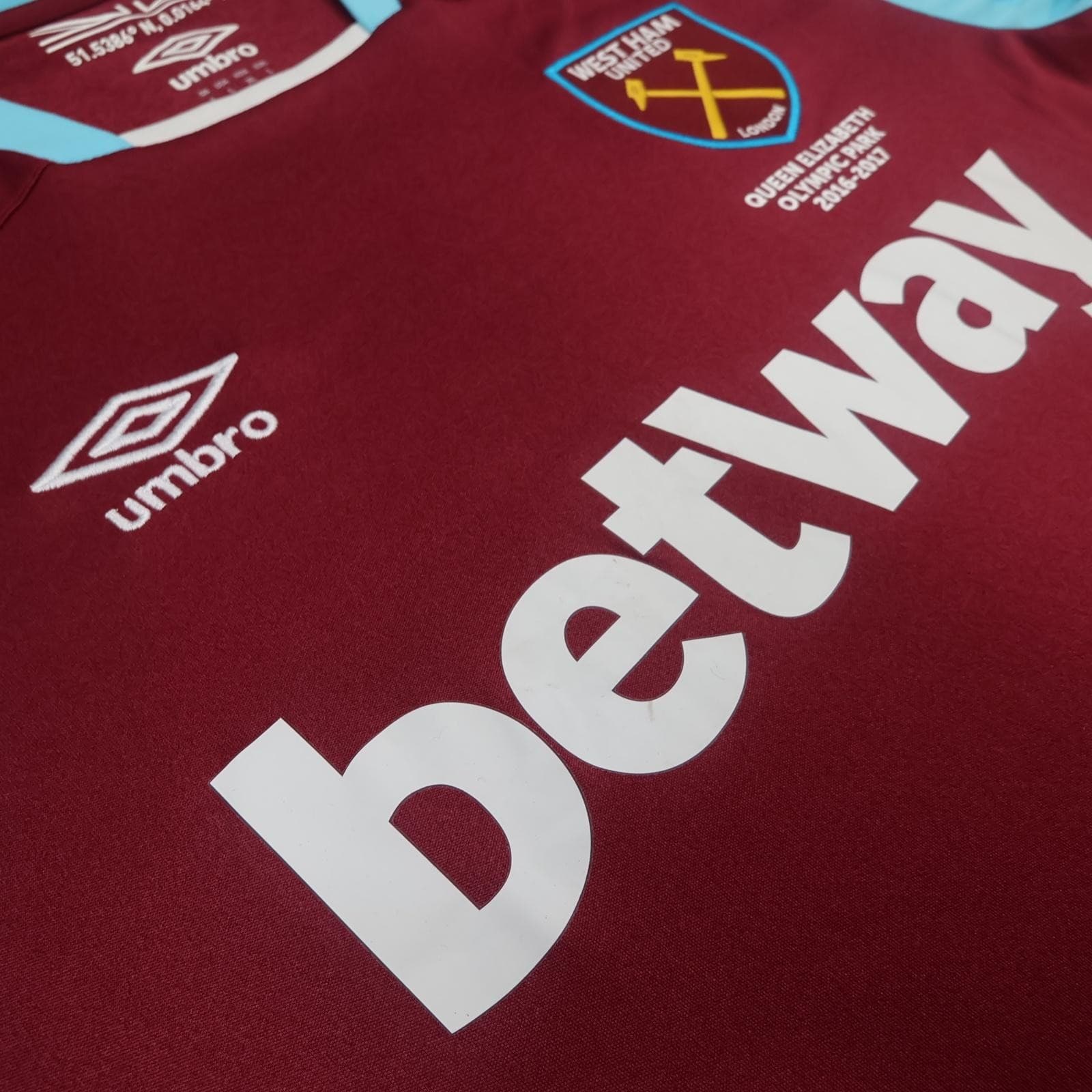 West Ham United Shirt Mens Large Red Home 2016 2017 EPL Football Umbro Jersey photo 6