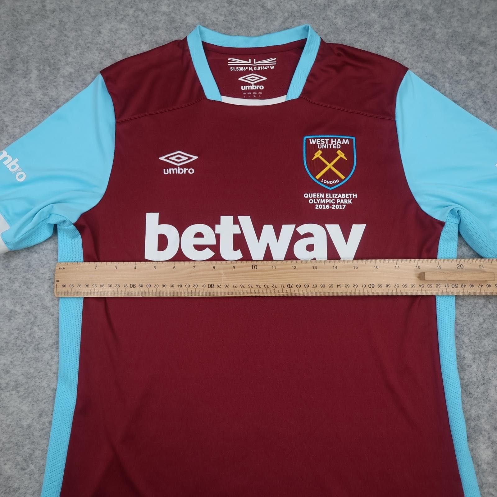 West Ham United Shirt Mens Large Red Home 2016 2017 EPL Football Umbro Jersey photo 9
