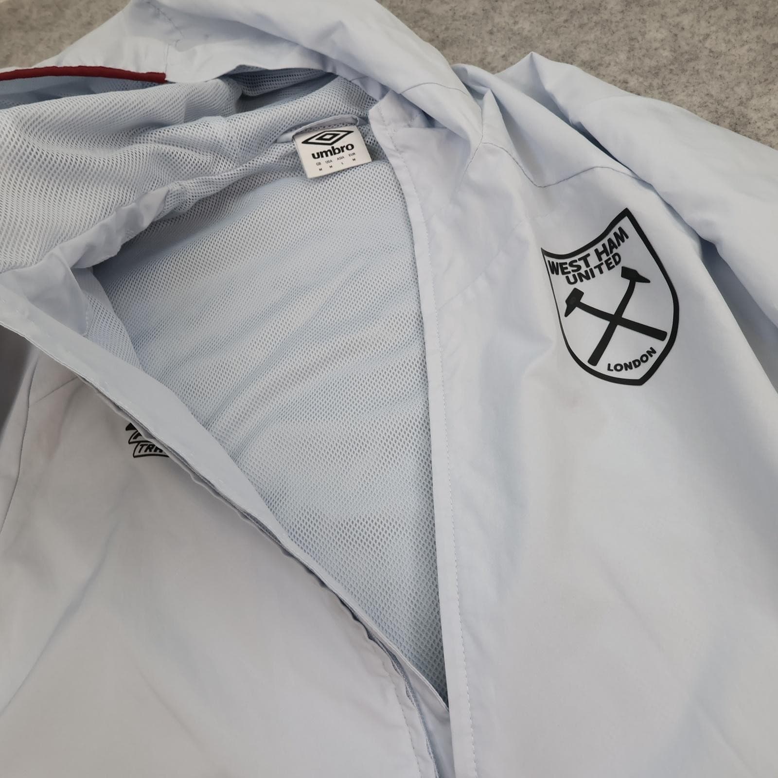 West Ham United Jacket Mens Medium White EPL Tracksuit Umbro Pro Training Hooded photo 6