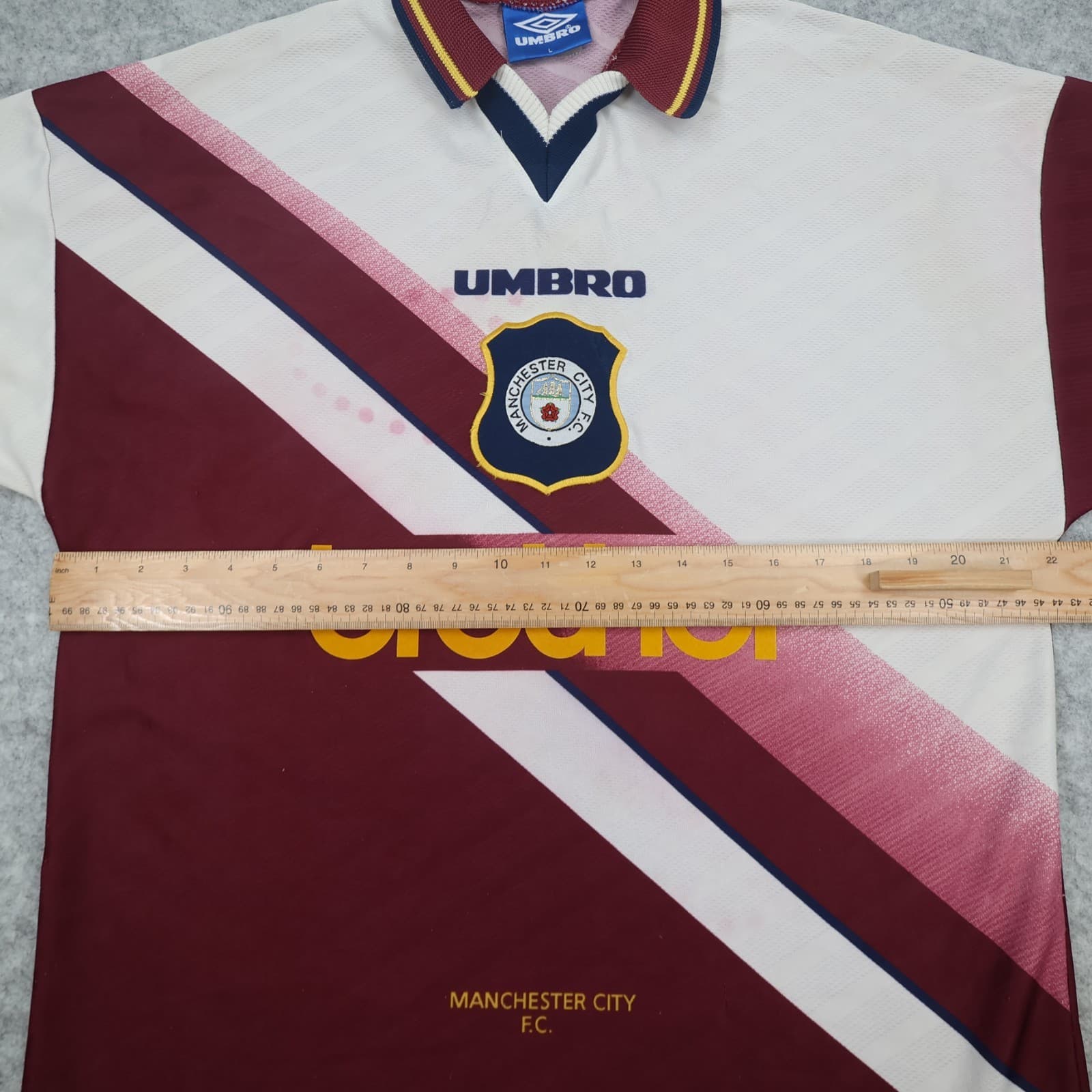 Vintage Manchester City Shirt Large Burgundy Away Kit 1996 1997 Umbro Jersey photo 10