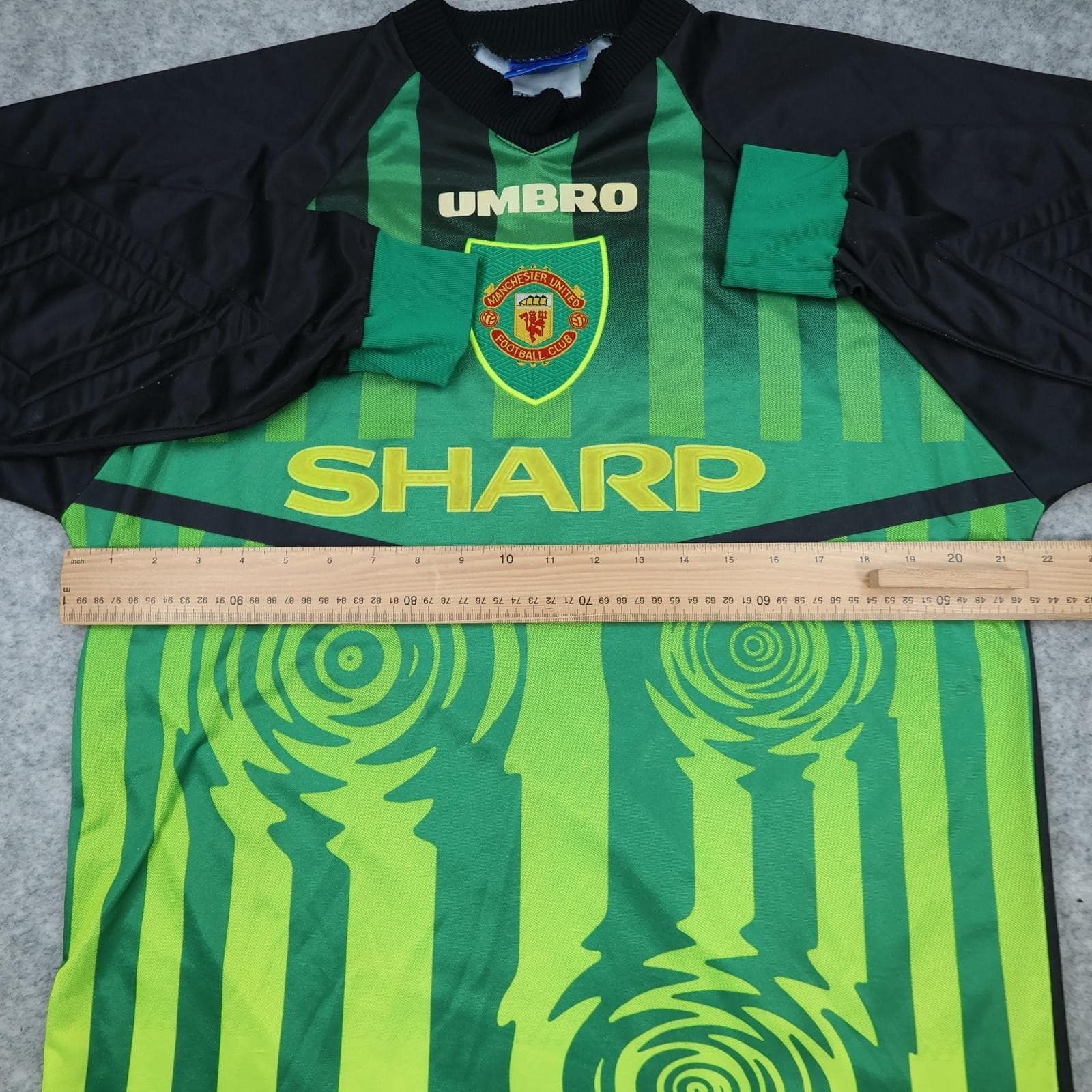 Vintage Manchester United Shirt Mens Medium Green Goalkeeper Umbro Sharp 1997 98 photo 9