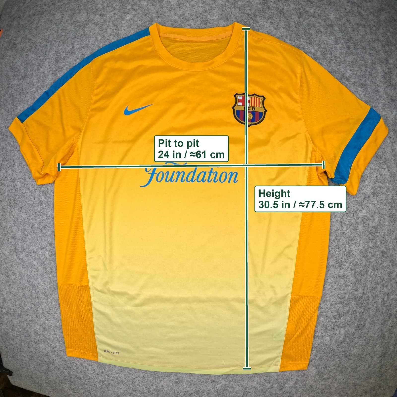 Barcelona Football Shirt 2XL Yellow 2013 2014 Training Kit Nike Soccer Jersey photo 2