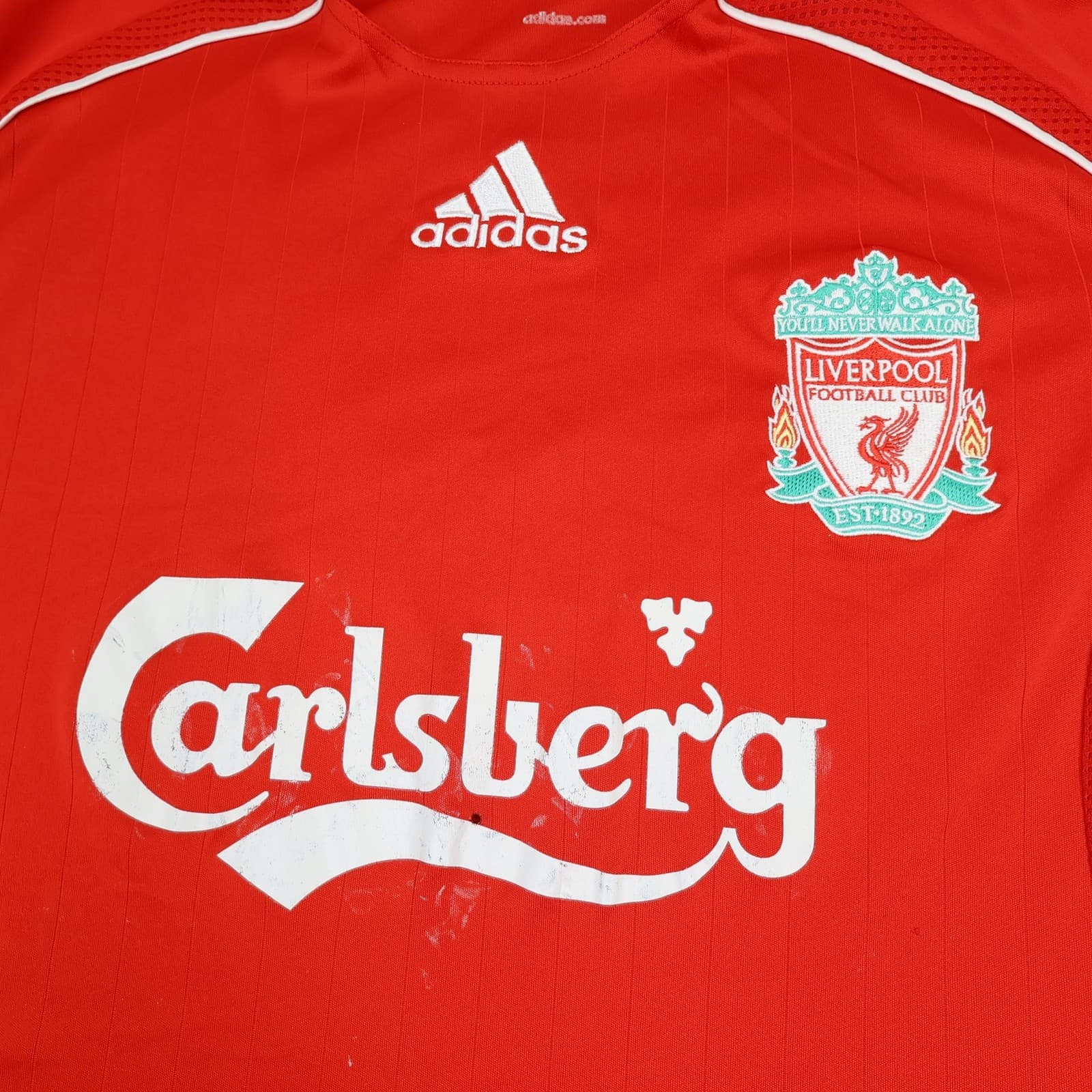 Liverpool Shirt Mens Large Red Home 2006 2008 Adidas Carlsberg Soccer Jersey photo 3