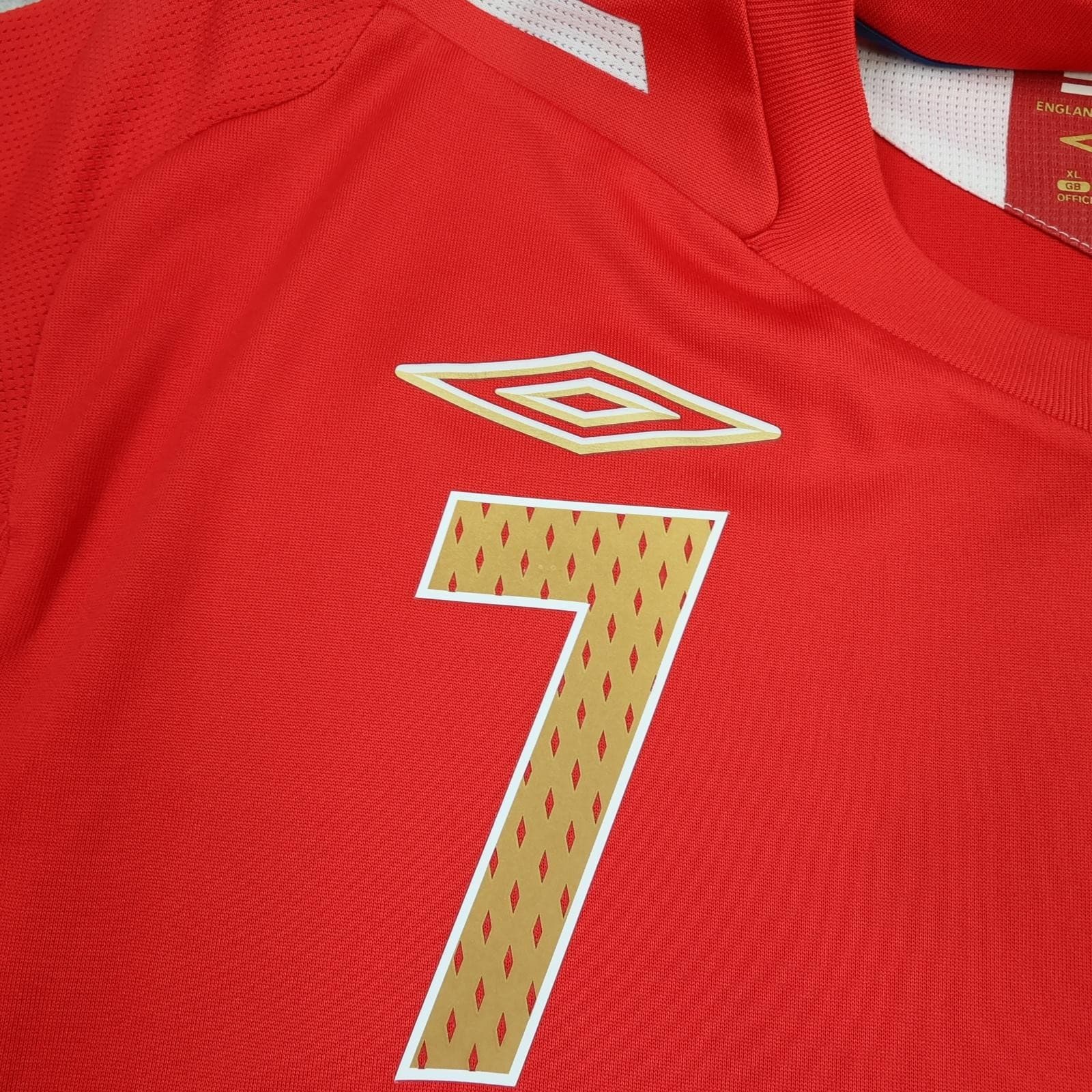 England Away Shirt Mens XL Red 2006 2008 Football Umbro Beckham 7 Jersey Top photo 6