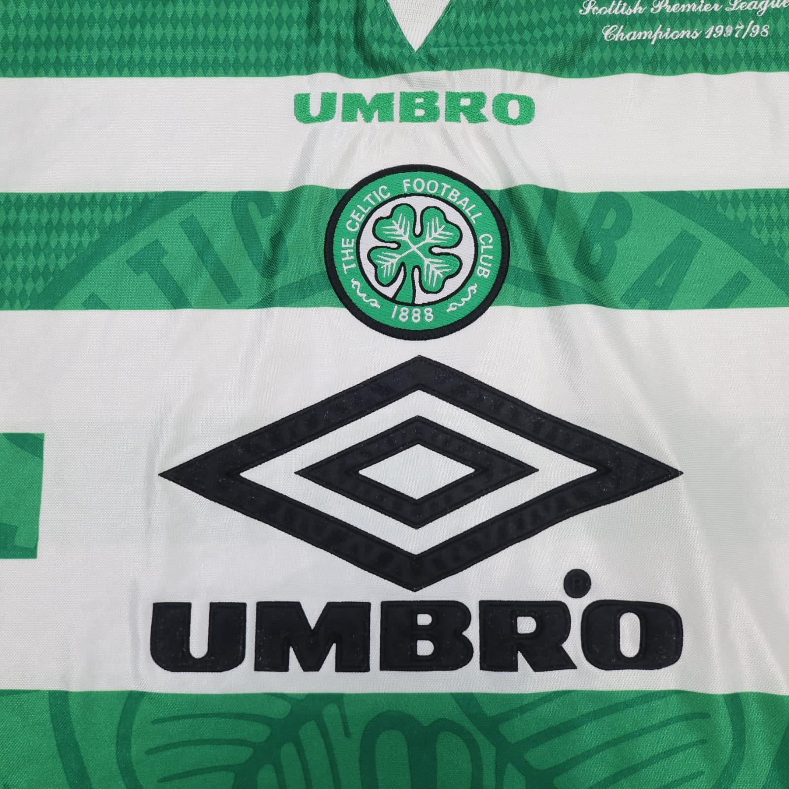 Celtic Football Shirt Extra Large Green Striped Home Kit 1997 1998 Umbro Jersey photo 3