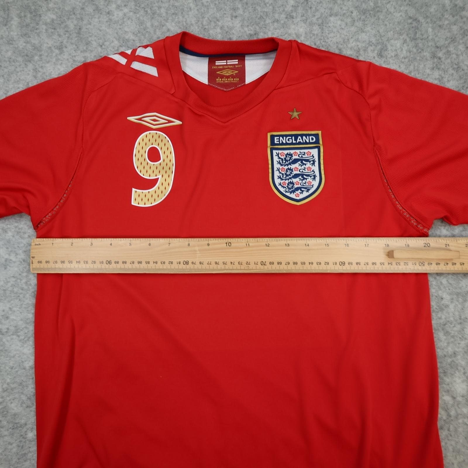 England Away Shirt Mens Medium Red 2006 2008 Football Umbro Rooney 9 Jersey photo 11