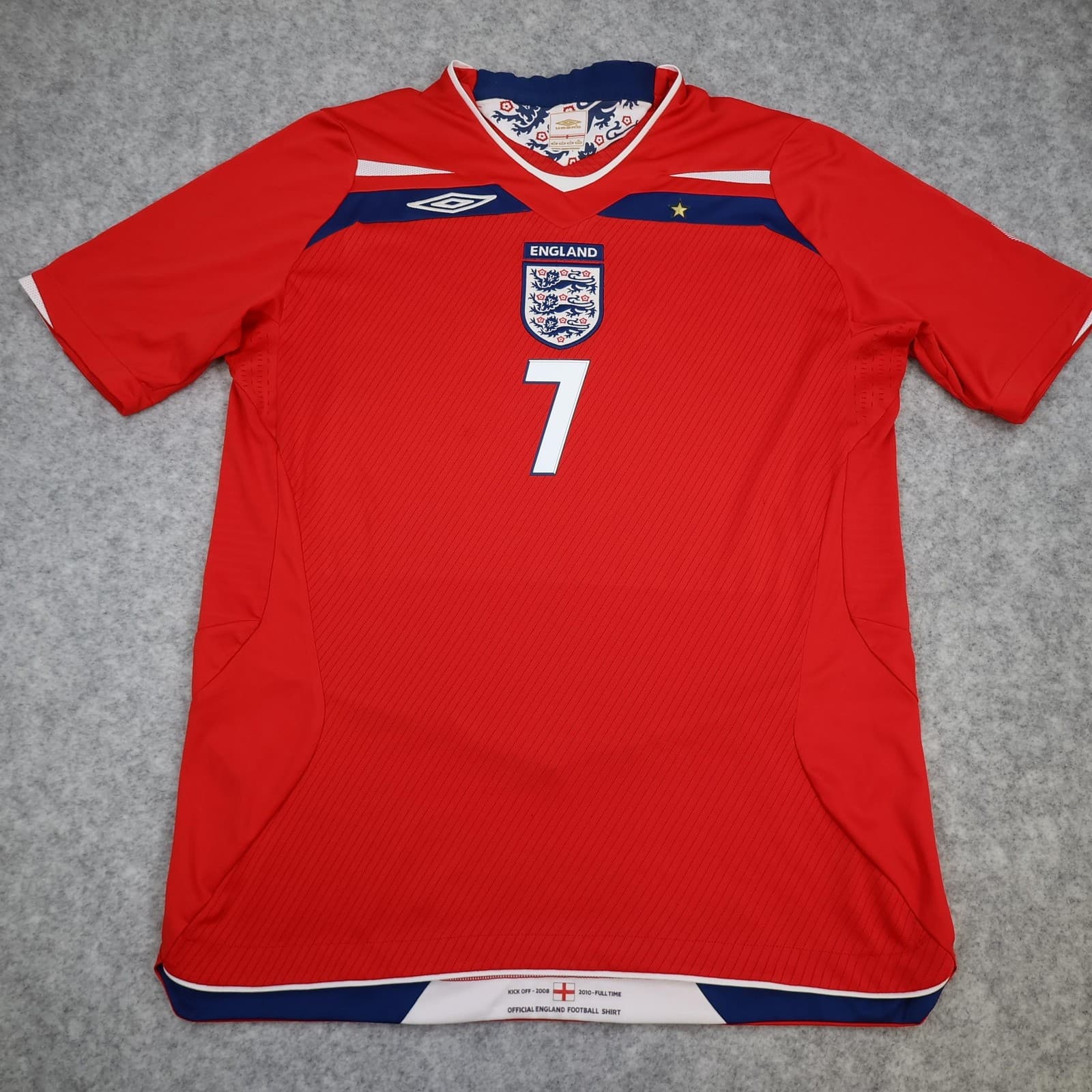 England Away Shirt Mens Large Red 2008 2010 Football Umbro Beckham 7 Jersey photo 2
