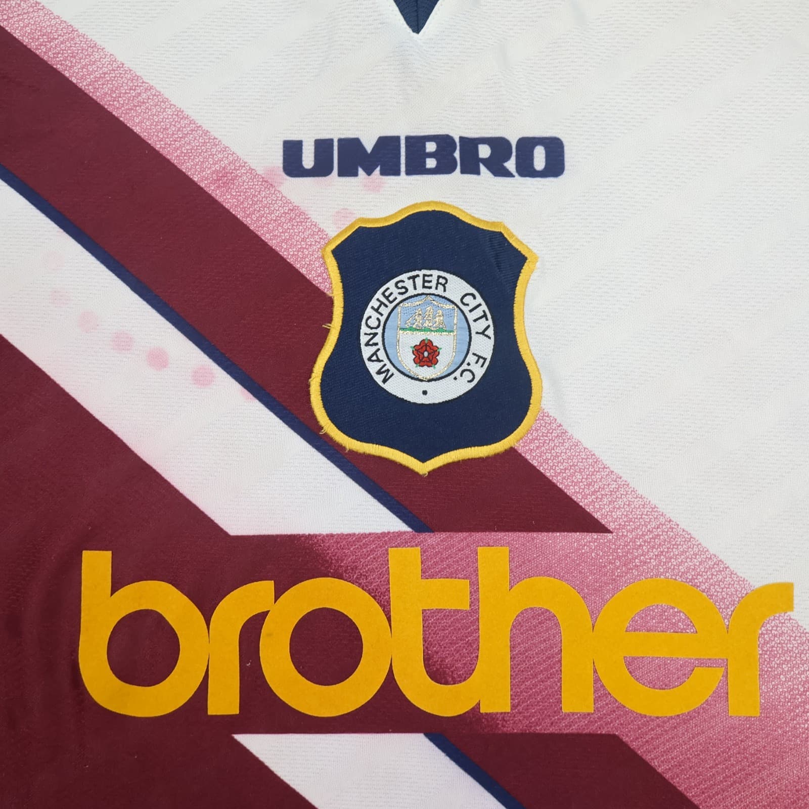 Vintage Manchester City Shirt Large Burgundy Away Kit 1996 1997 Umbro Jersey photo 3