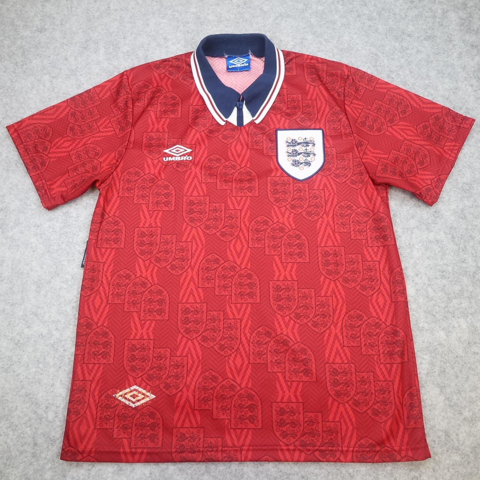 Vintage England Away Shirt Mens Large Red 1993 1995 Football Umbro Jersey