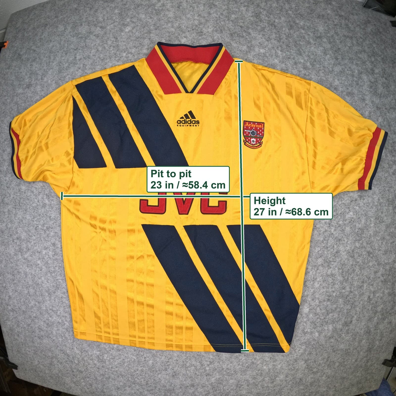 Arsenal Football Shirt Yellow Large Away 1993 1994 Adidas Official Re Release photo 2