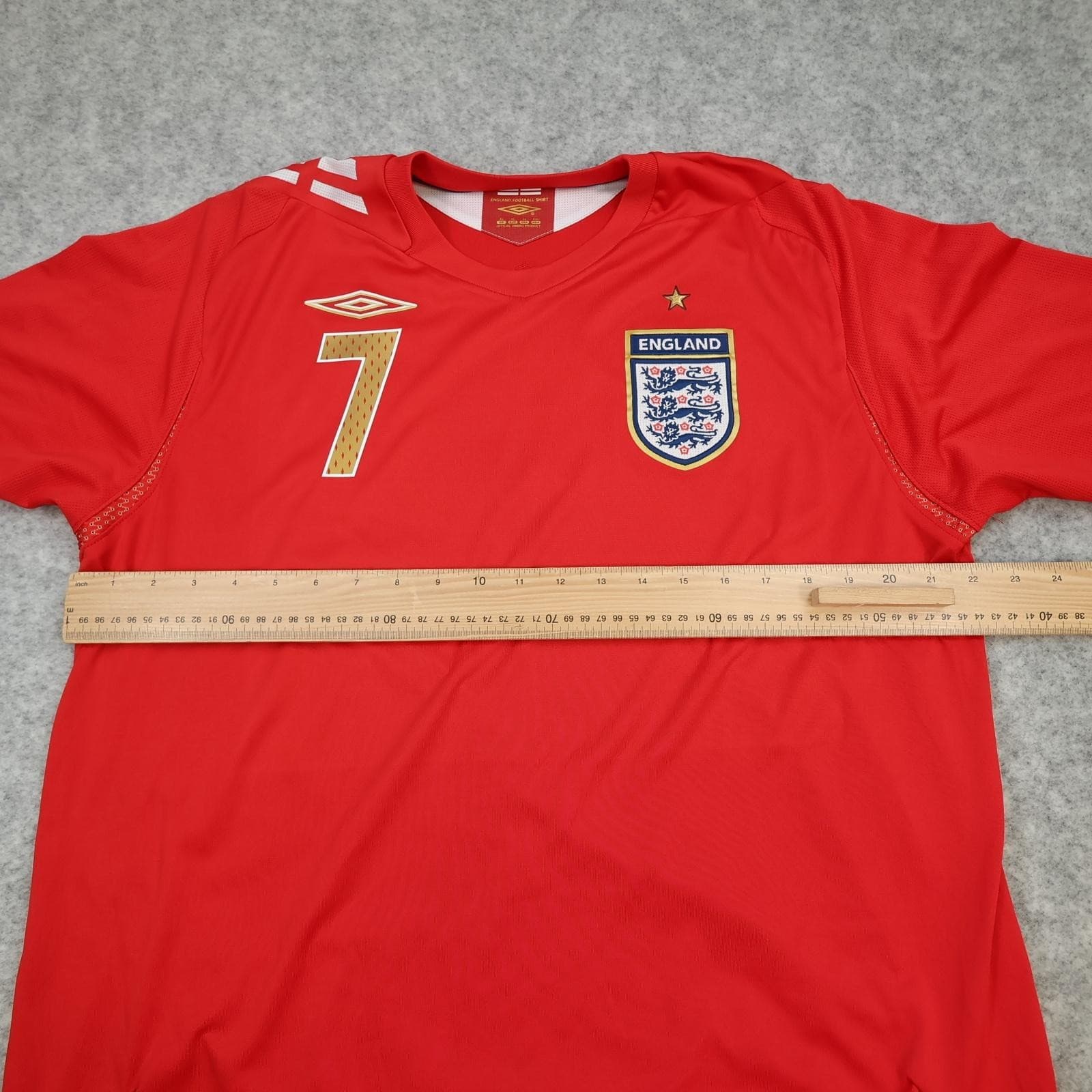 England Away Shirt Mens XL Red 2006 2008 Football Umbro Beckham 7 Jersey Top photo 10